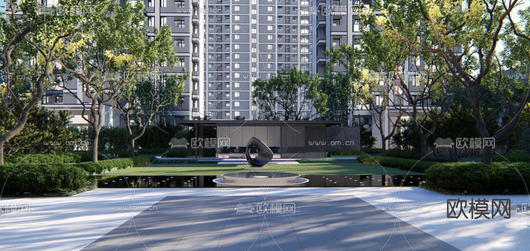 现代商业街su模型下载（渲染图2）