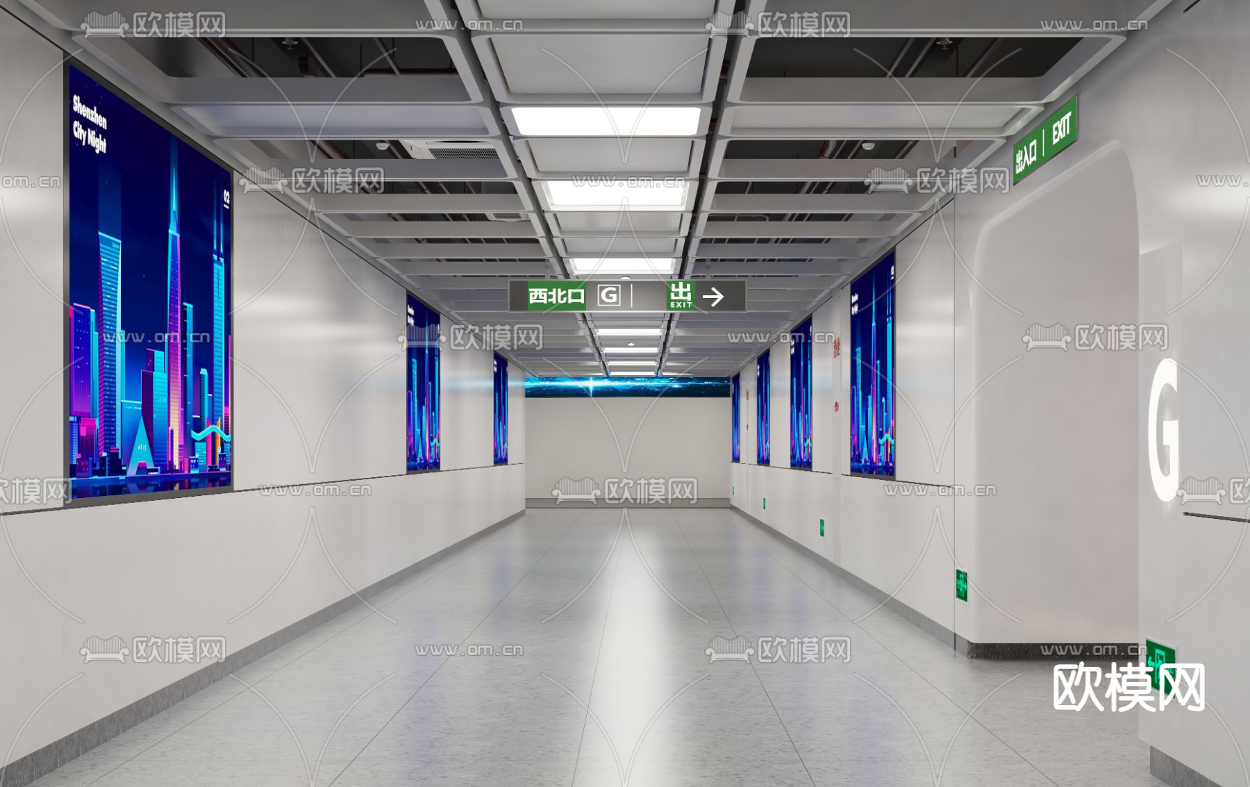 现代地铁通道 走廊su模型下载（渲染图1）