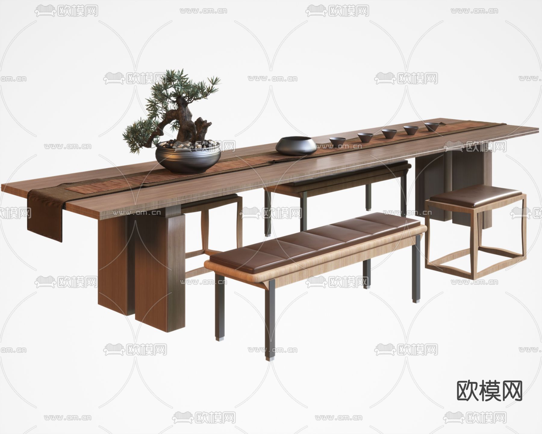 现代茶桌椅su模型下载（渲染图1）