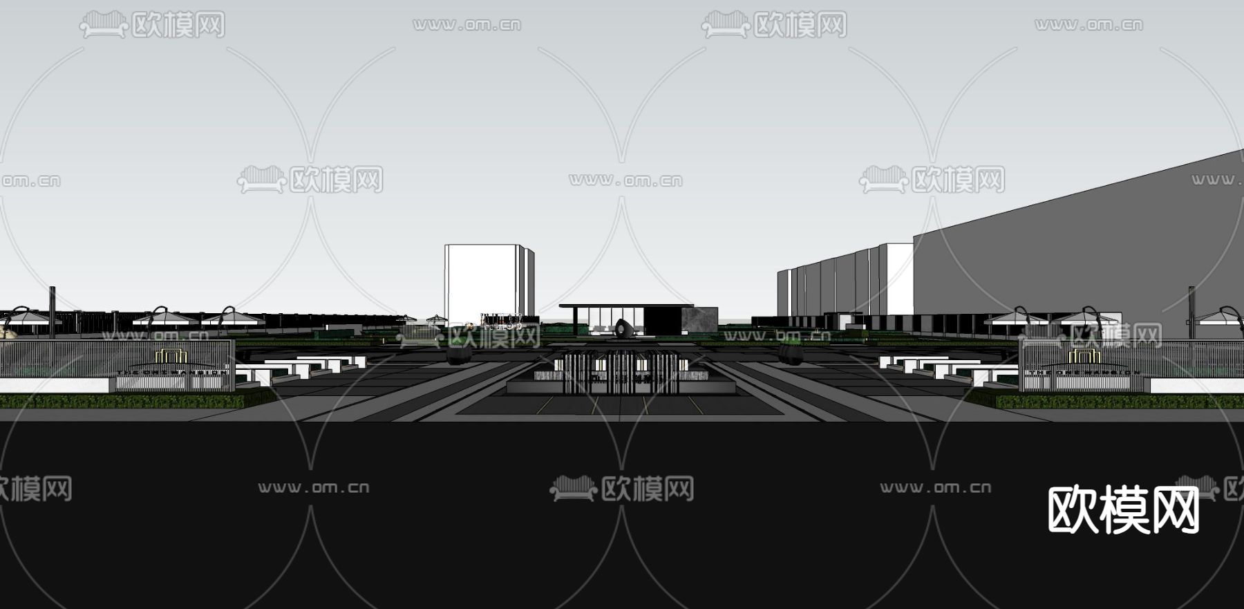 现代商业街su模型下载（渲染图3）