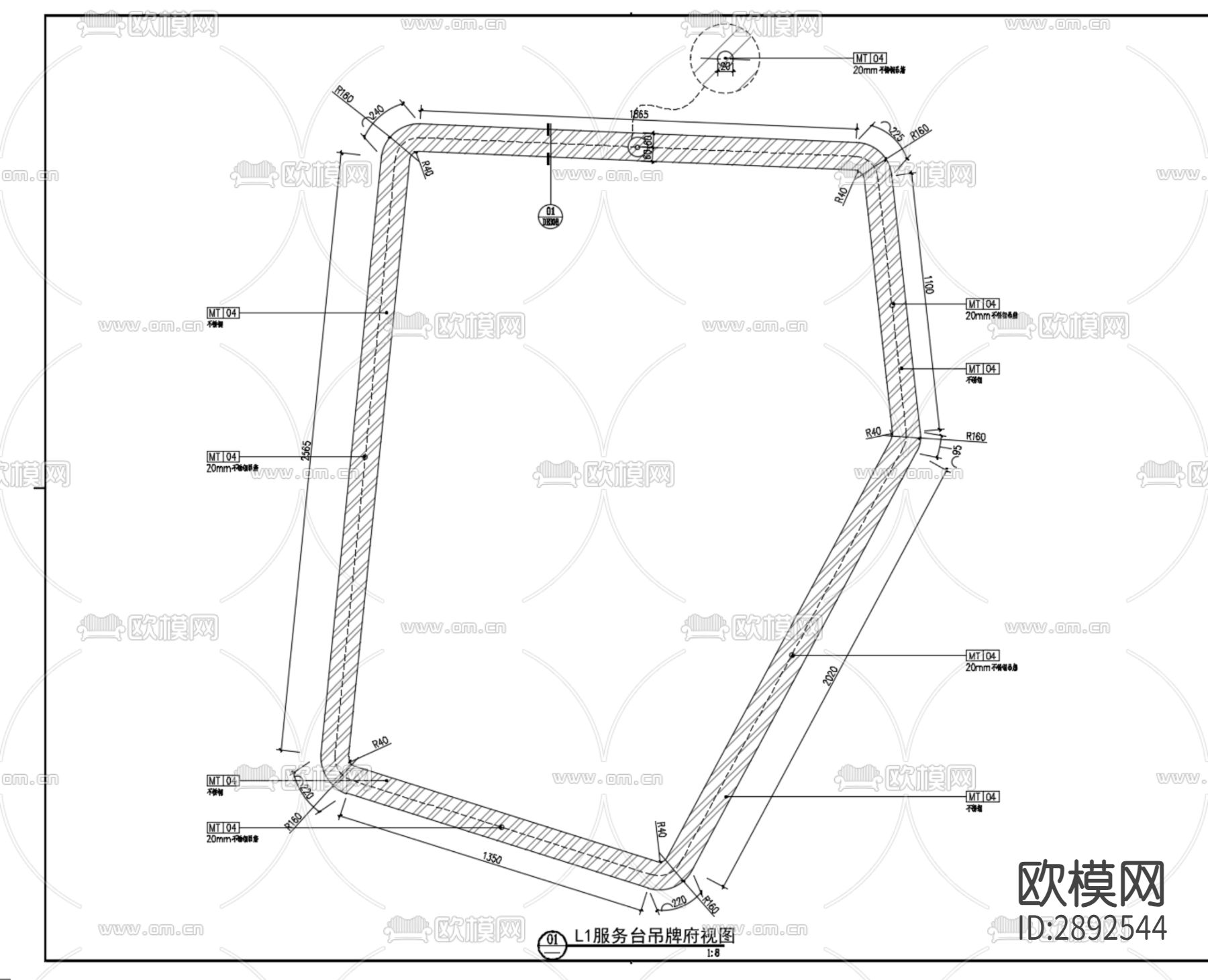 商场服务台接待台cad节点详图下载（渲染图1）