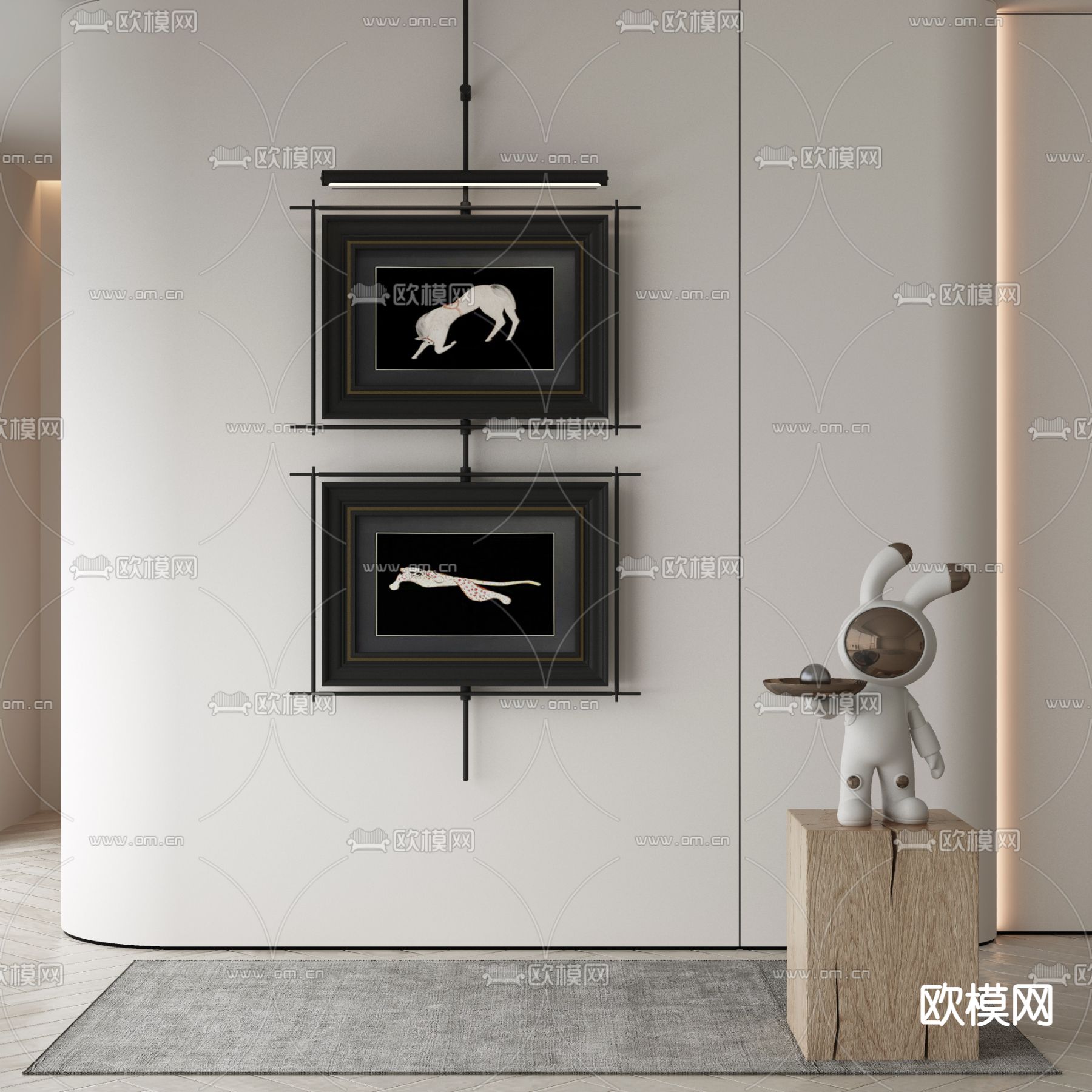 美式装饰画 黑白画3d模型下载