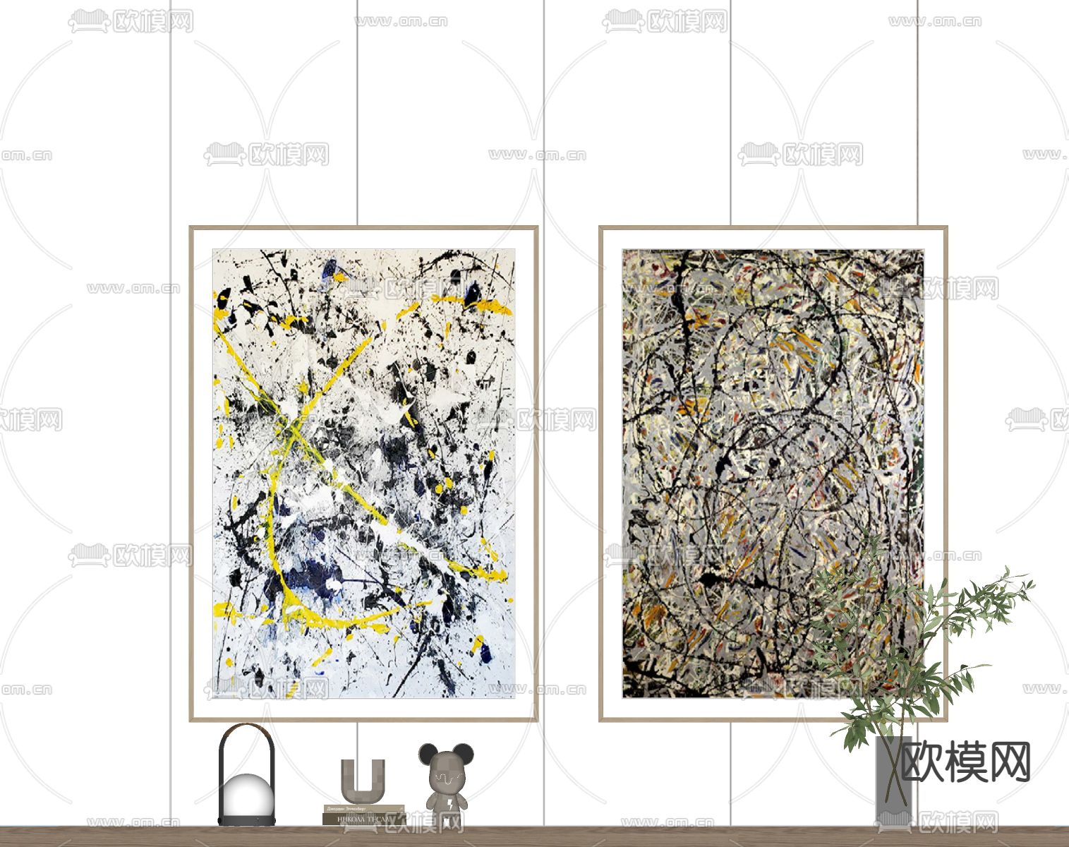 现代装饰画su模型下载（渲染图2）