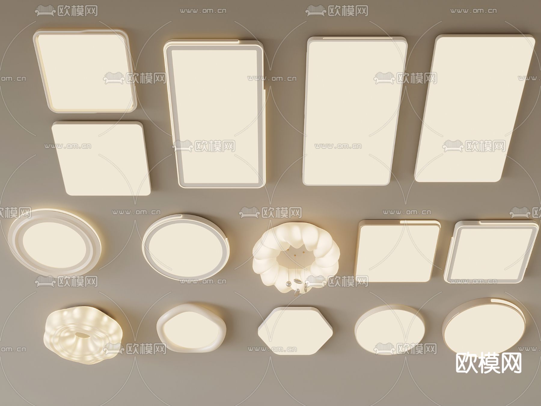 奶油风吸顶灯su模型下载（渲染图1）