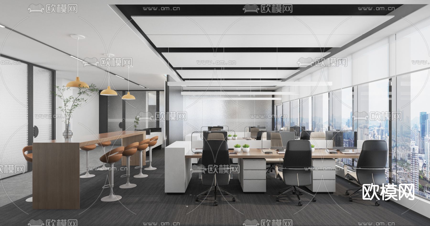 现代公共办公区su模型下载（渲染图1）