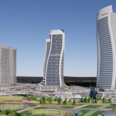  现代商业高层鸟瞰su模型 