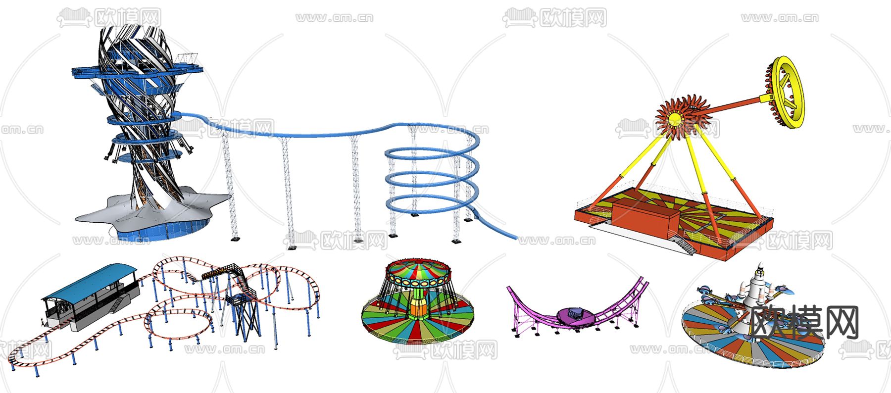 游乐设施 游乐器械 旋转木马su模型下载（渲染图2）