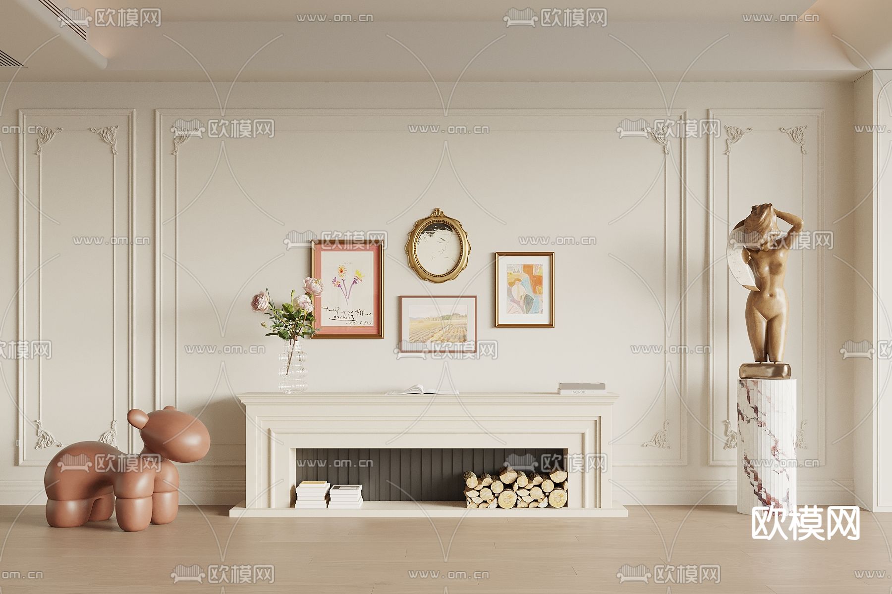 法式背景墙 壁炉3d模型下载