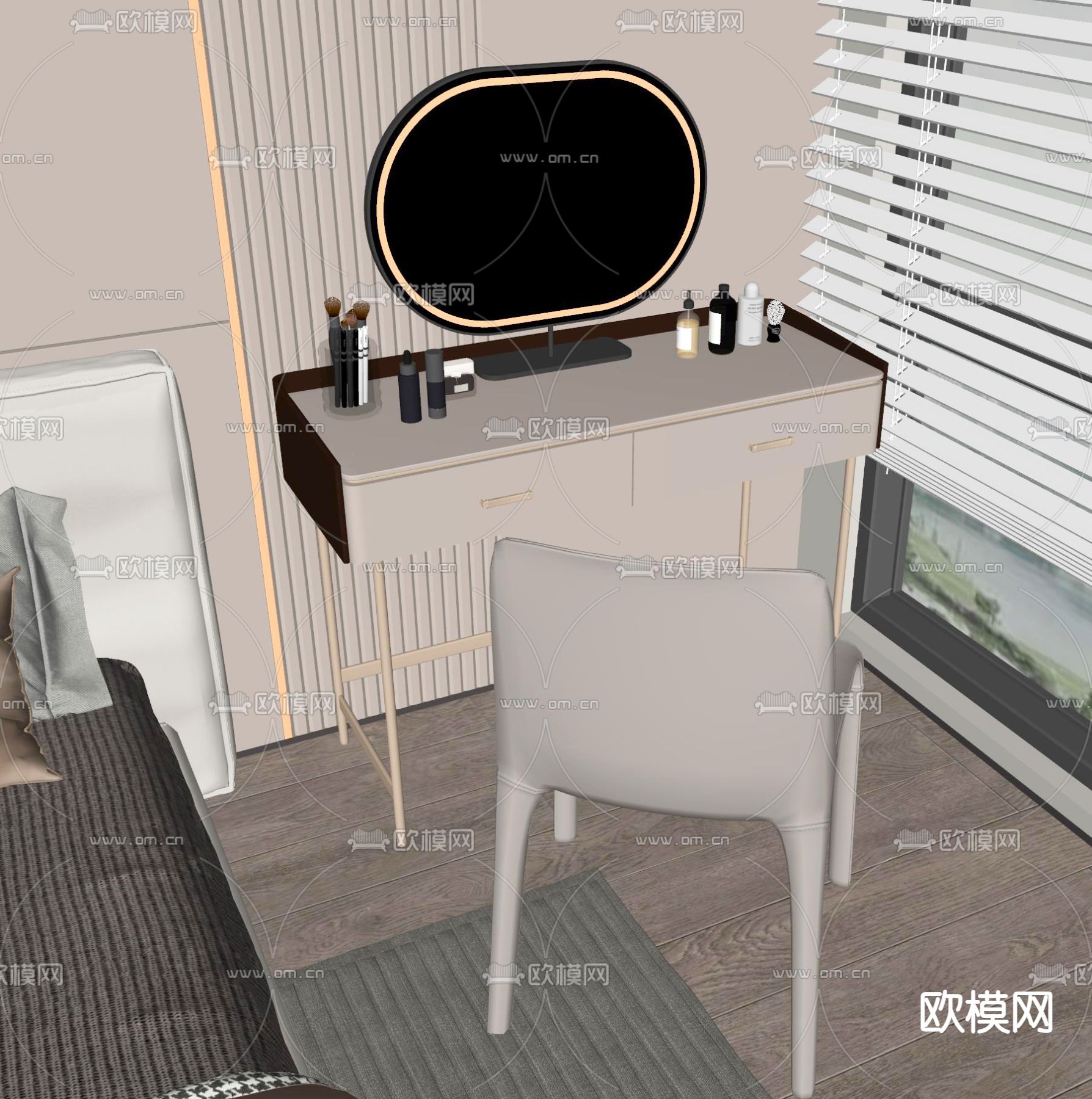 现代梳妆台su模型下载（渲染图2）