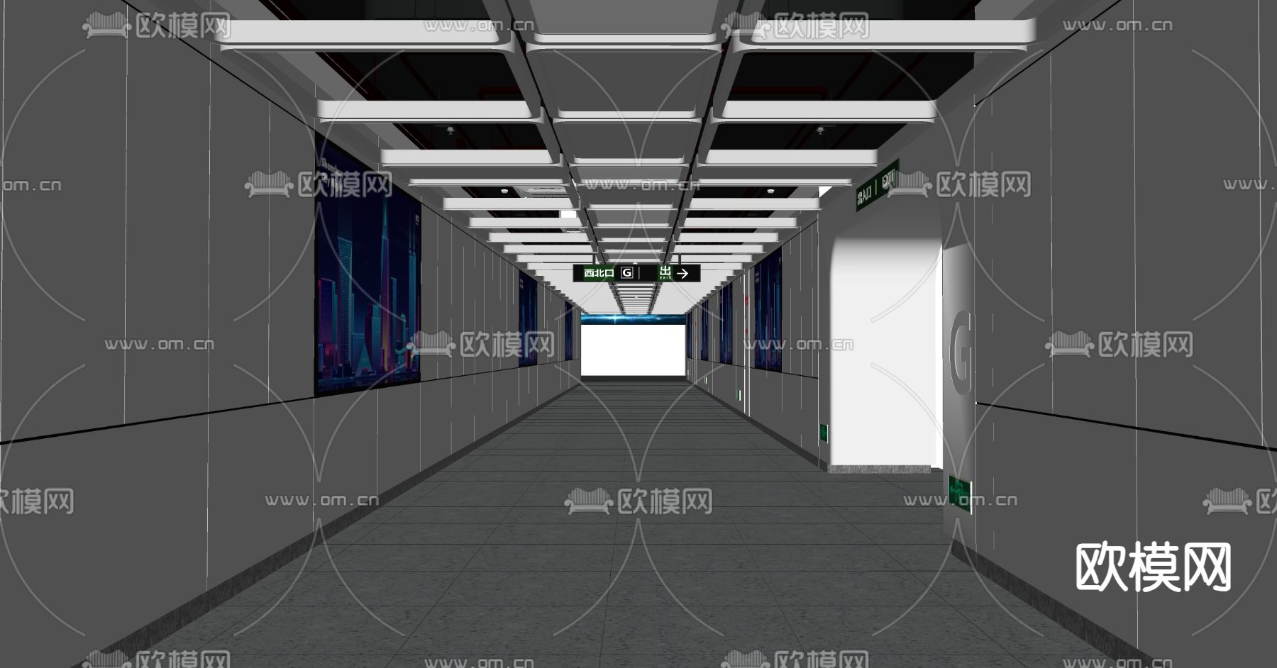 现代地铁通道 走廊su模型下载（渲染图2）