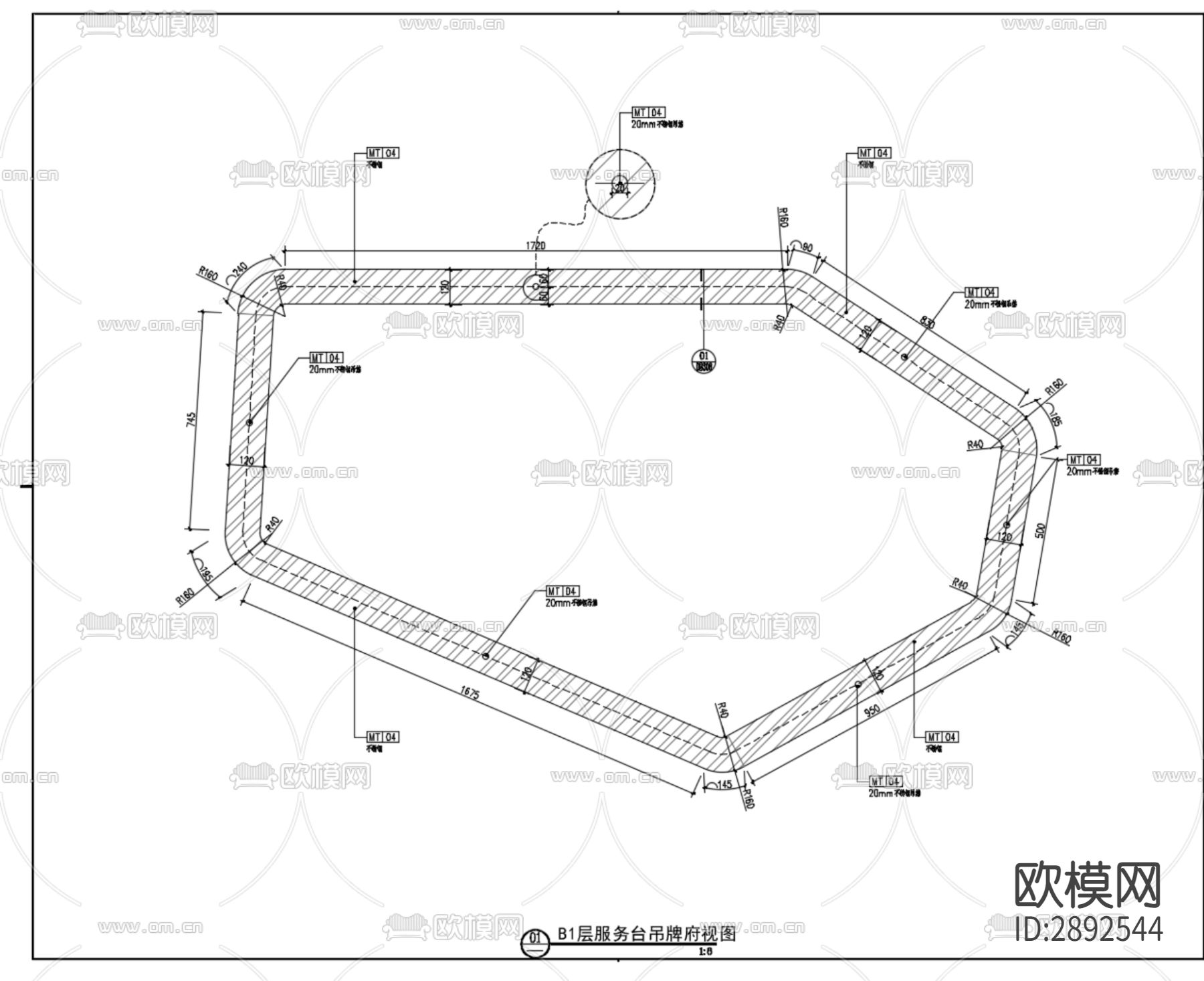 商场服务台接待台cad节点详图下载（渲染图9）