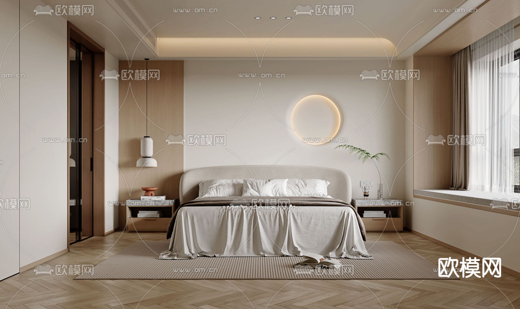 奶油风卧室 主卧 主人房3d模型下载
