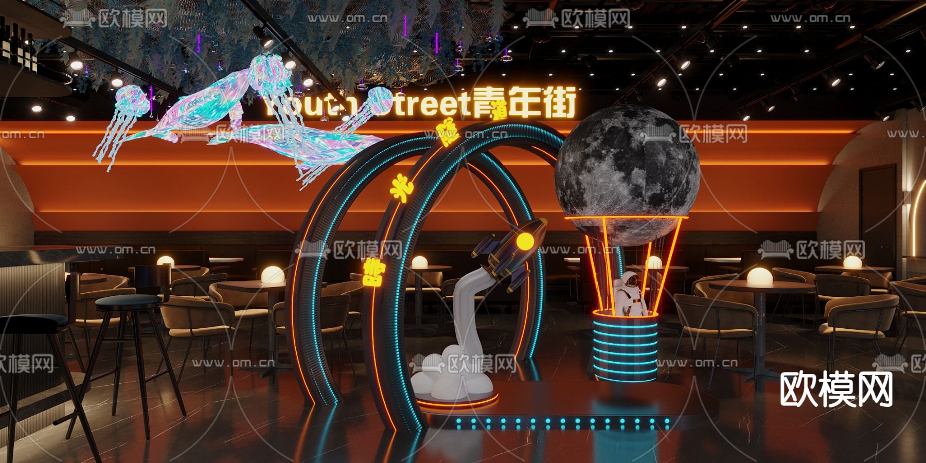 现代酒吧 KTV 夜总会3d模型下载（渲染图2）