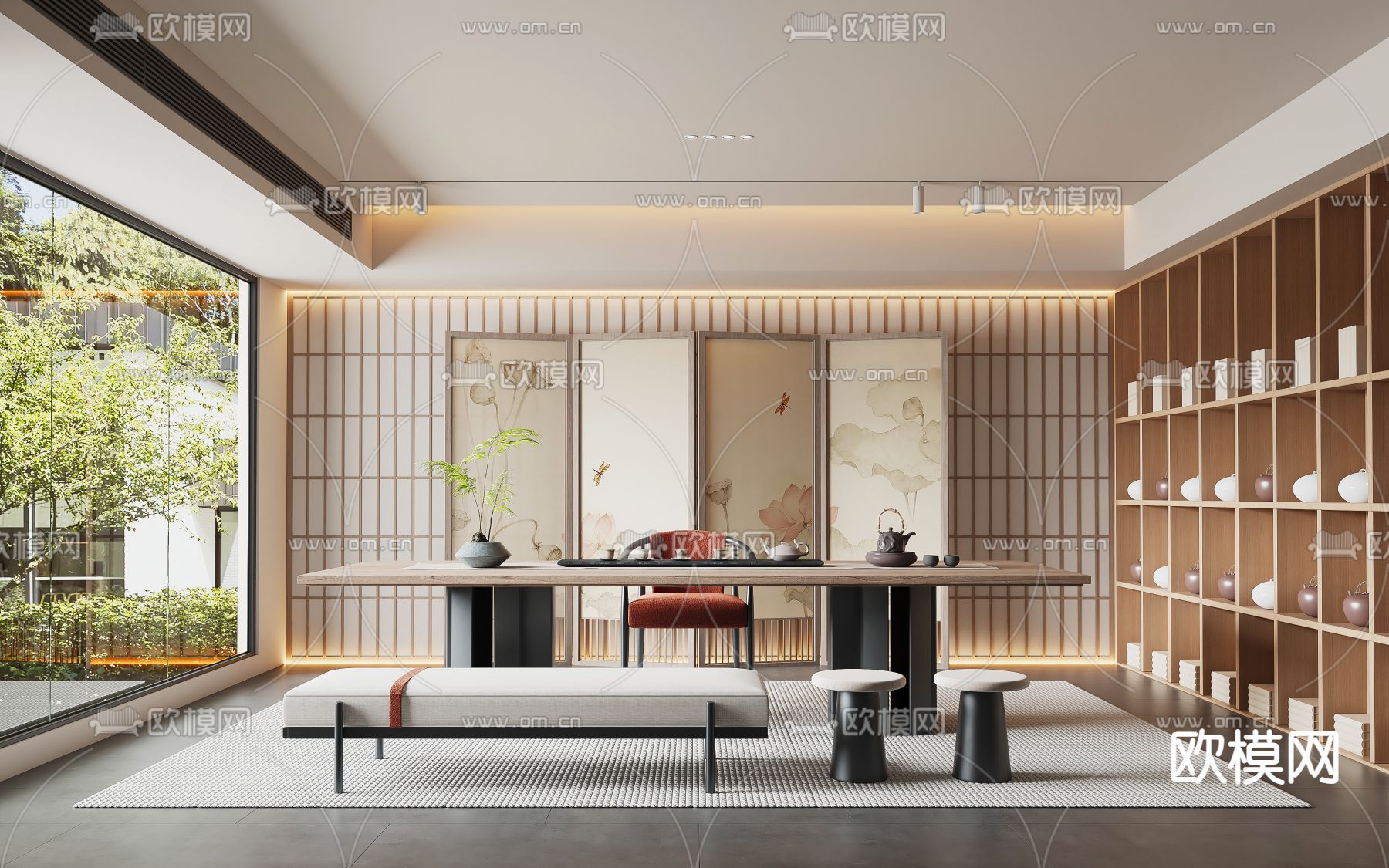 新中式茶室3d模型下载