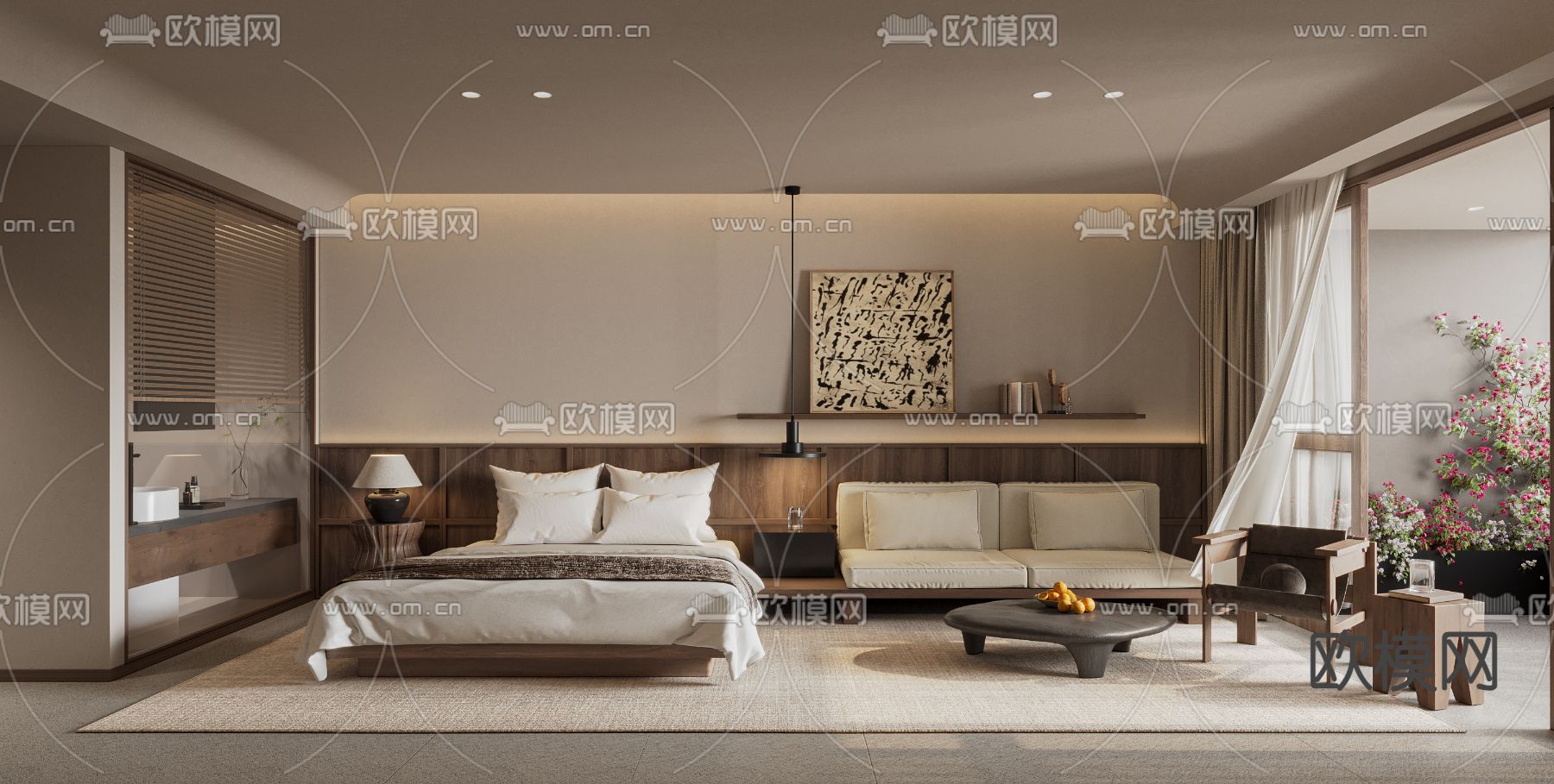 侘寂风民宿 卧室 客房3d模型下载