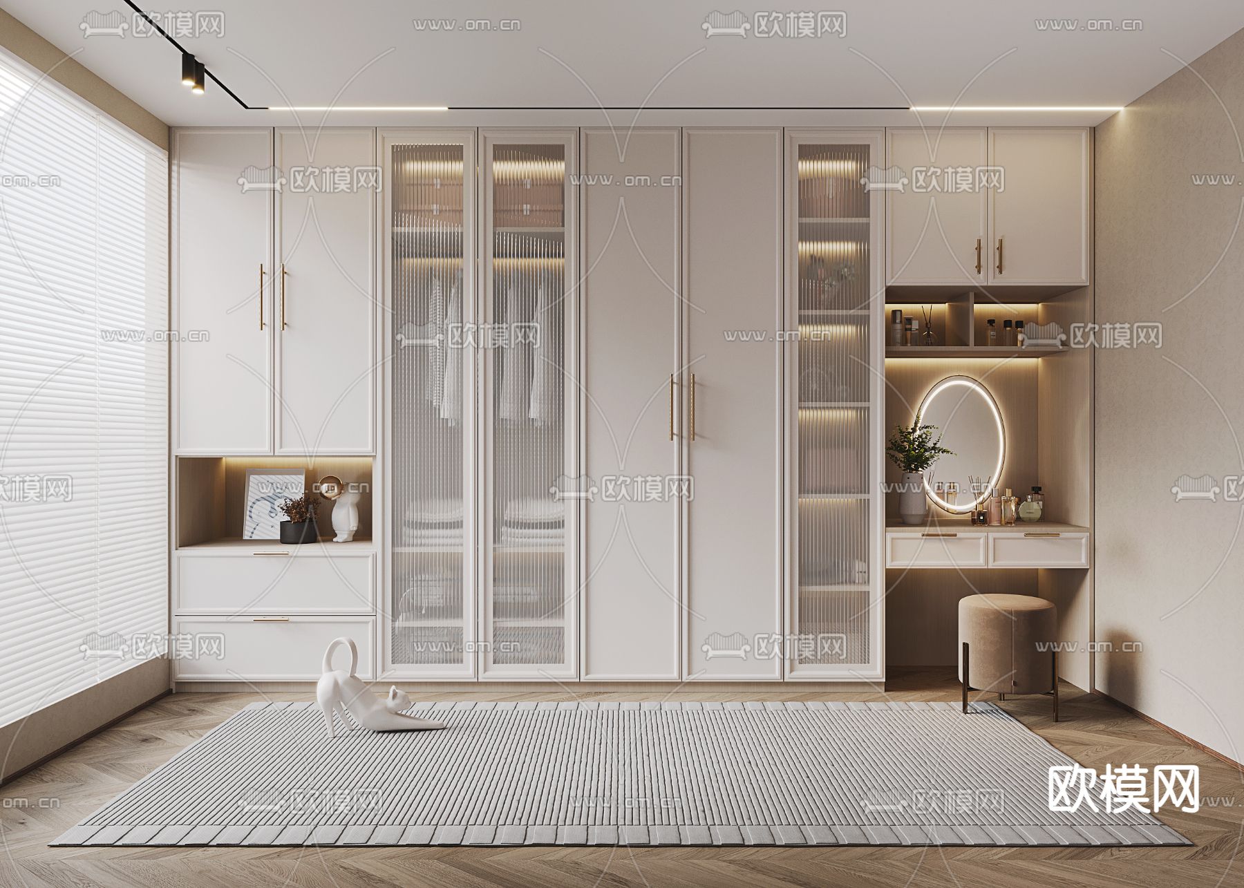 法式衣柜 梳妆台 一体柜3d模型下载