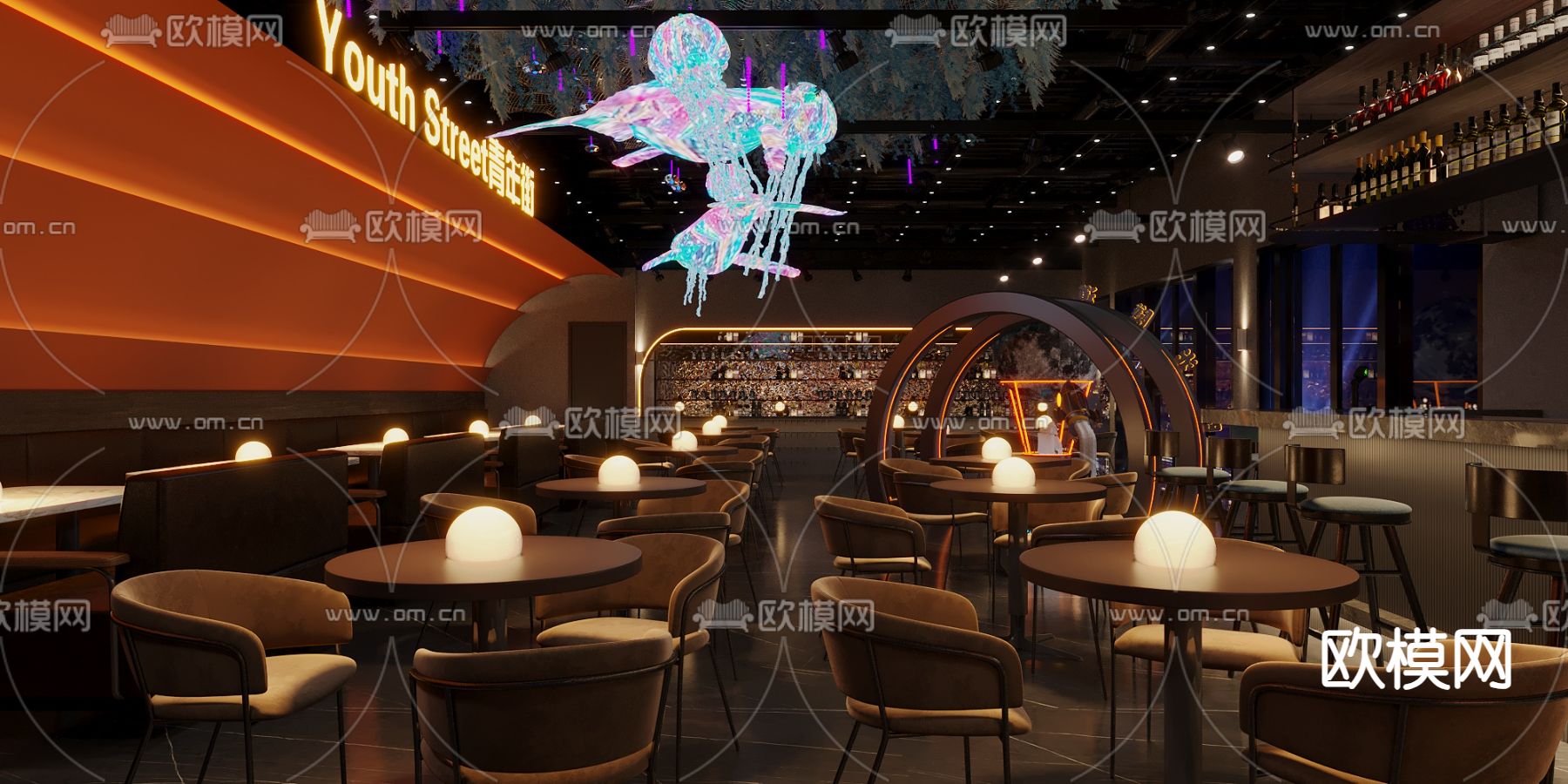 现代酒吧 KTV 夜总会3d模型下载（渲染图3）