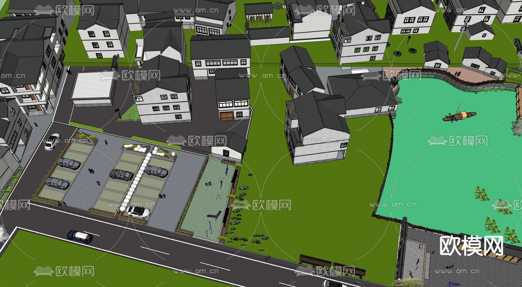 新中式乡村鸟瞰su模型下载（渲染图2）