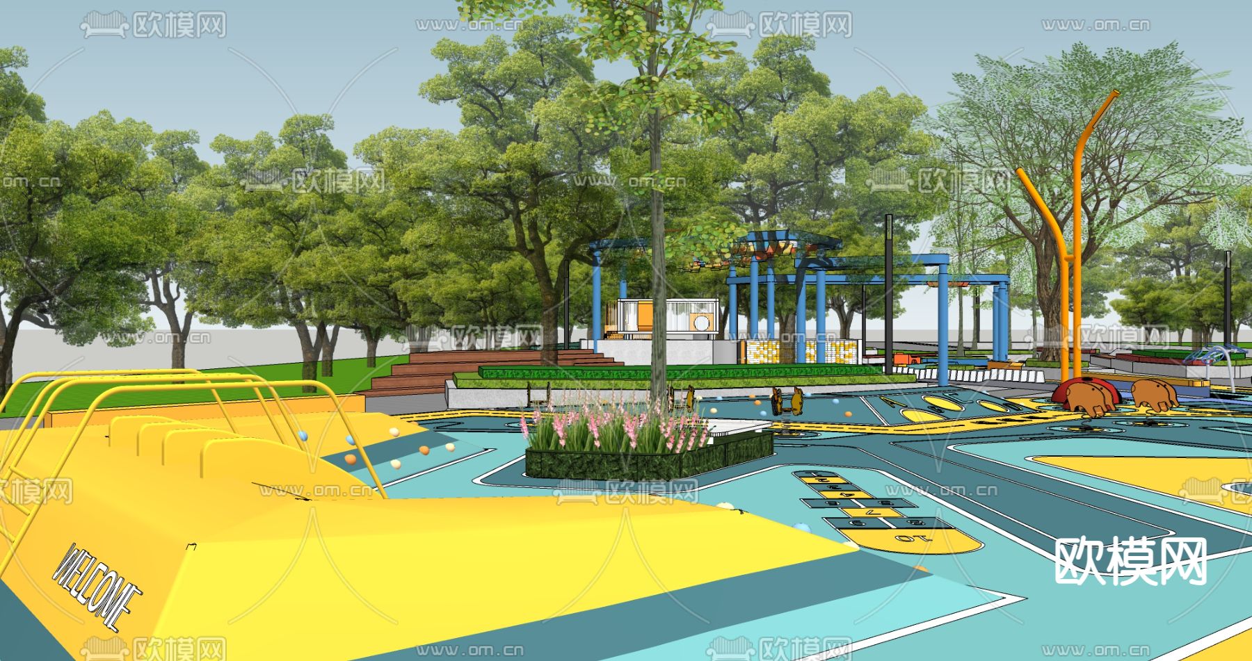 儿童游乐广场su模型下载（渲染图3）