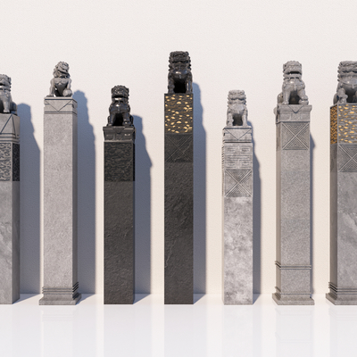  新中式拴马柱 景观柱su模型 