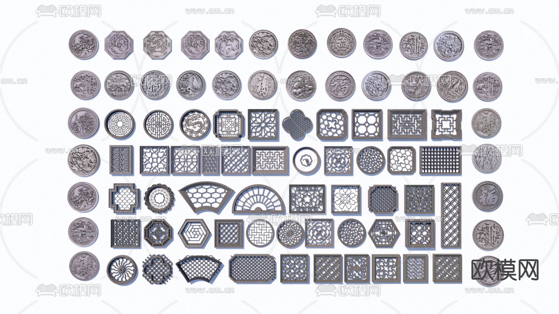 中式圆形浮雕 2D浮雕su模型下载（渲染图2）