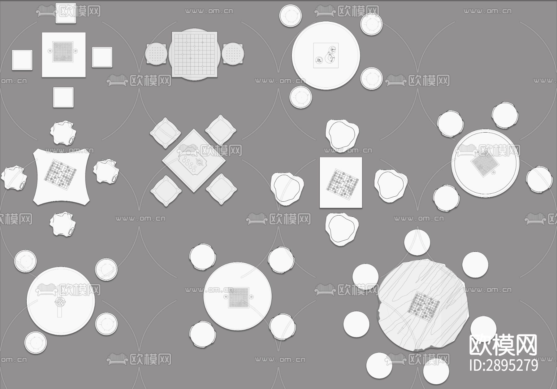 围棋台象棋桌棋牌桌cad图库下载（渲染图2）