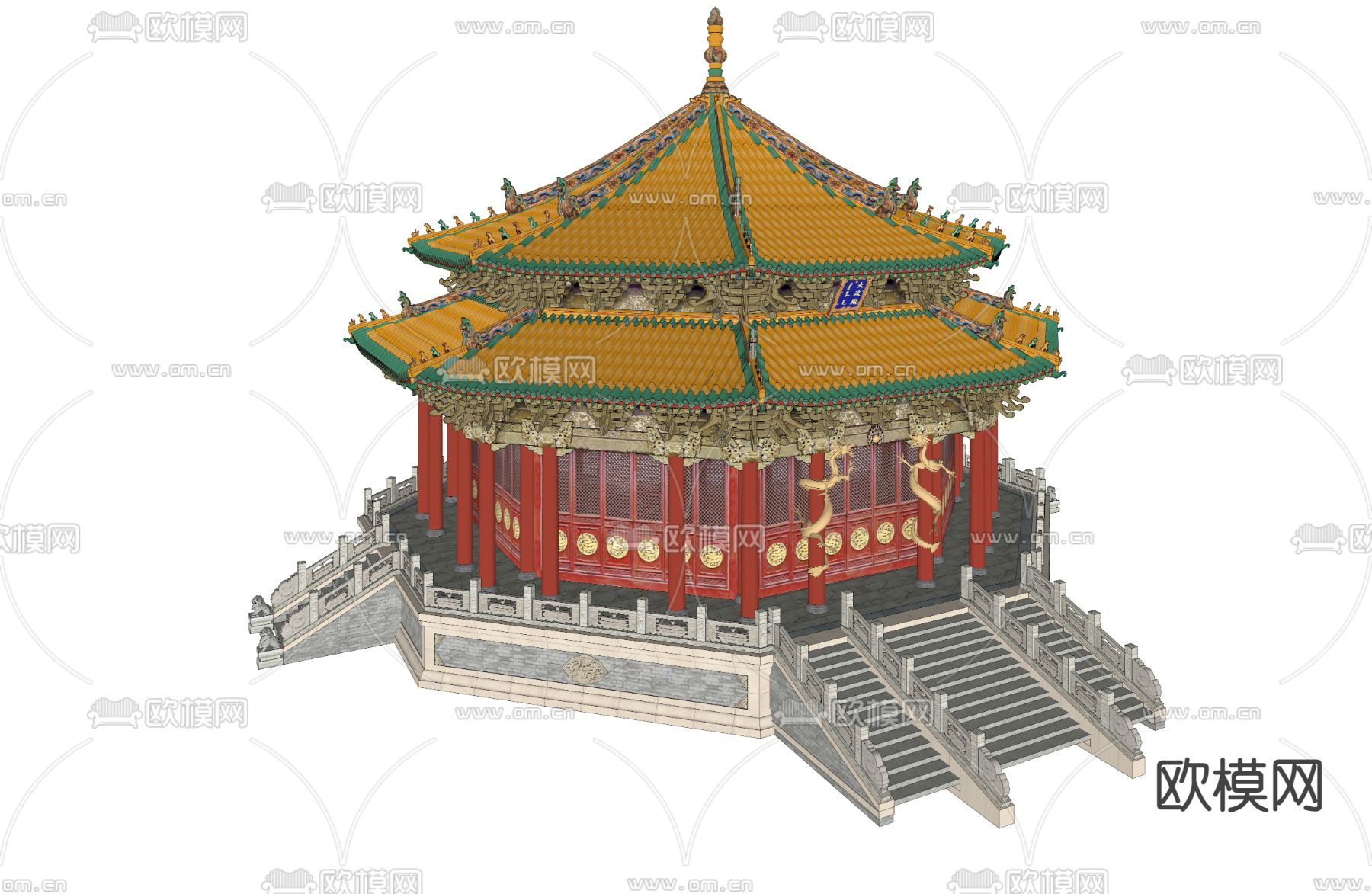 中式古建筑su模型下载（渲染图2）