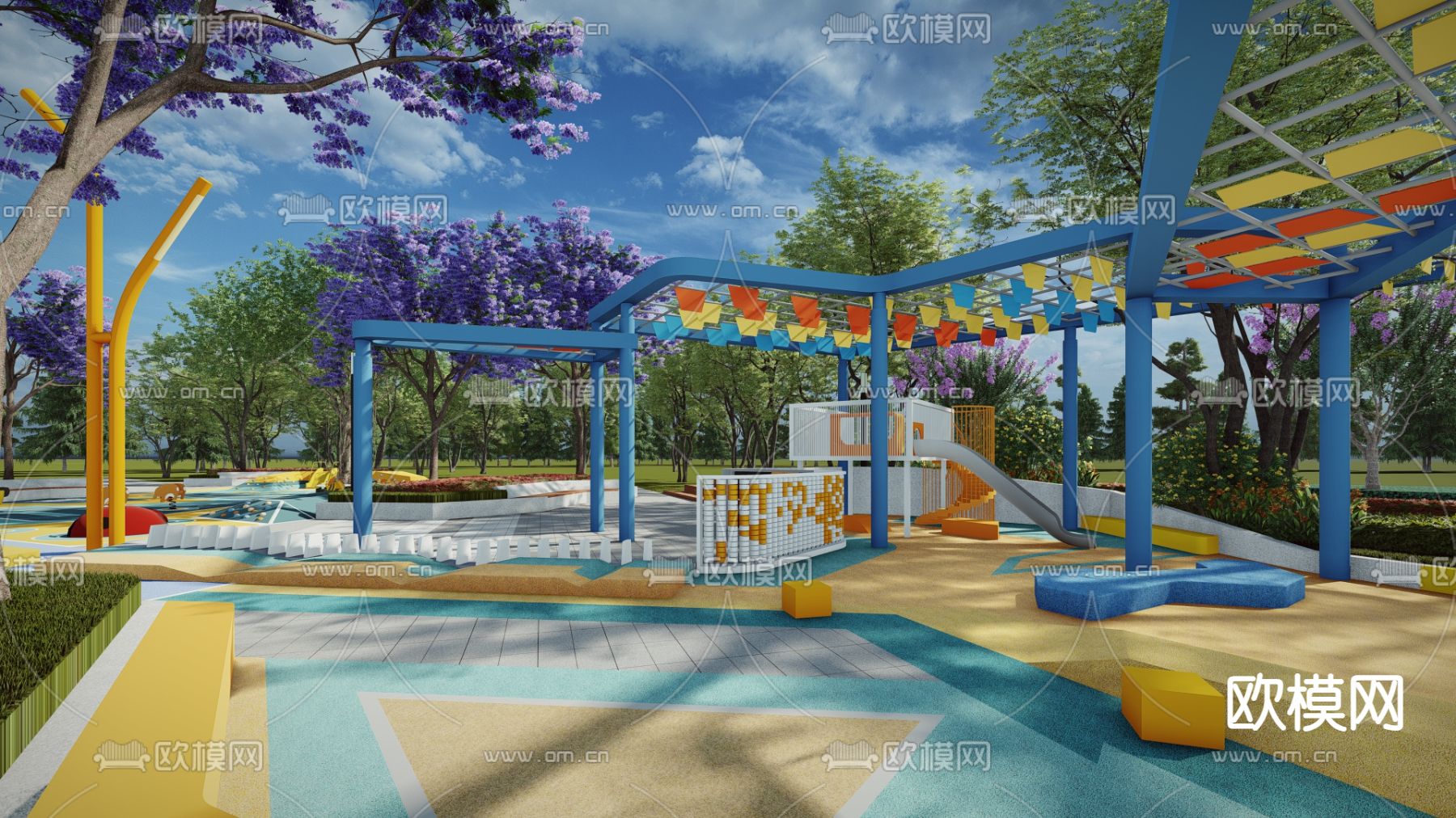 儿童游乐广场su模型下载（渲染图2）