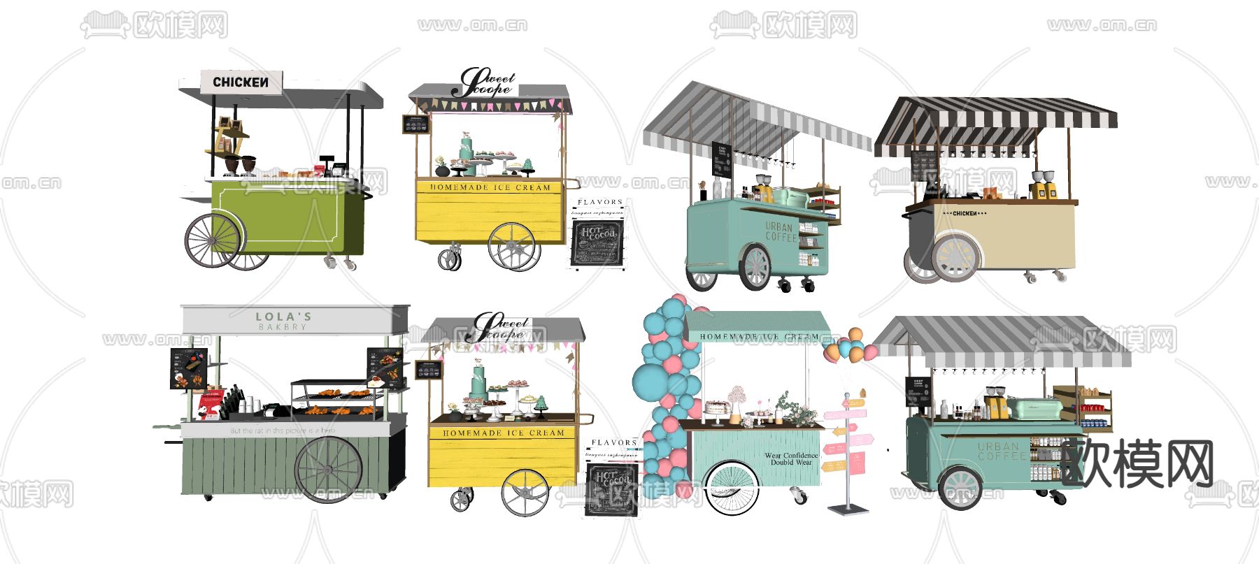 移动售卖车 售货推车su模型下载（渲染图2）