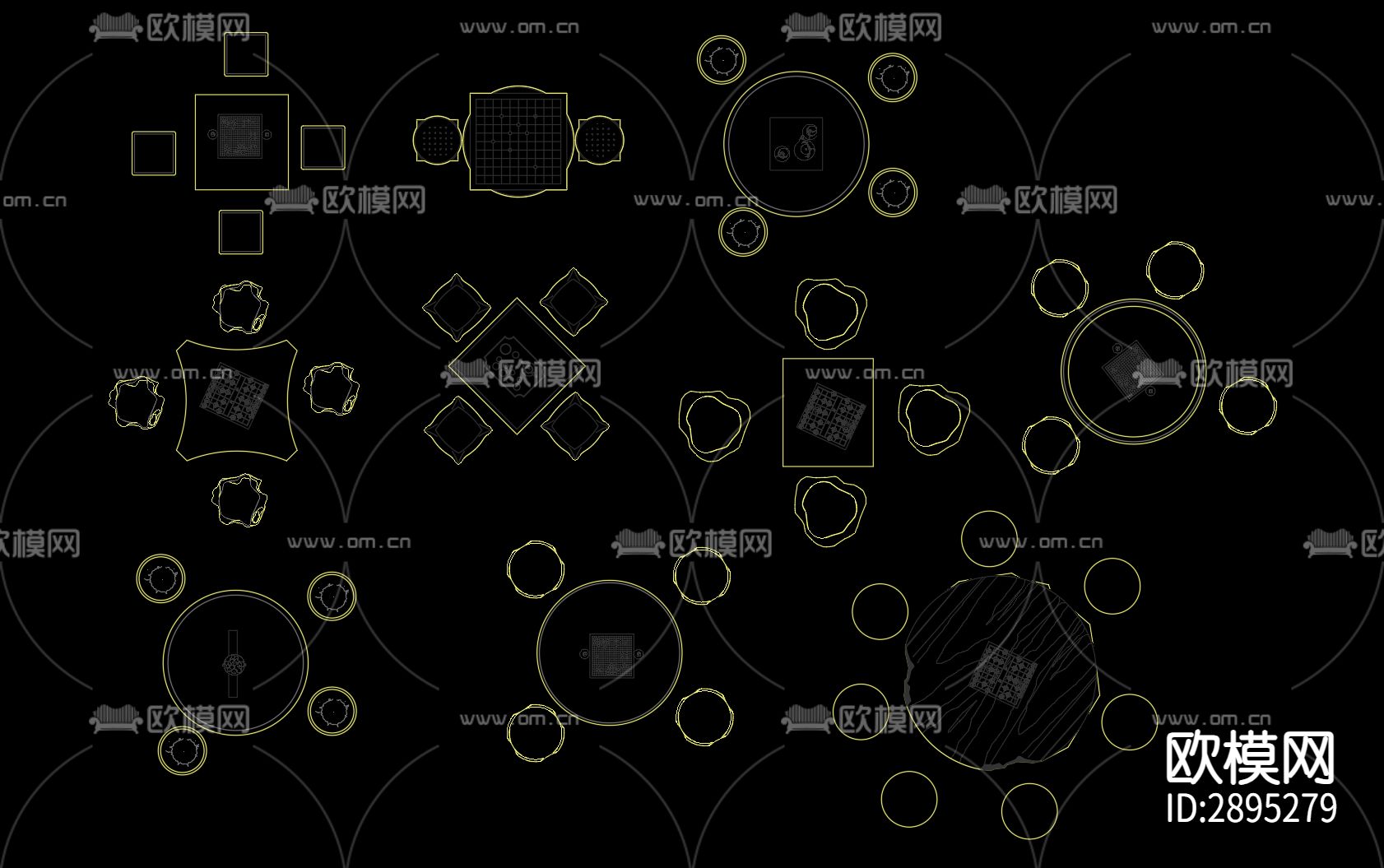 围棋台象棋桌棋牌桌cad图库下载（渲染图3）