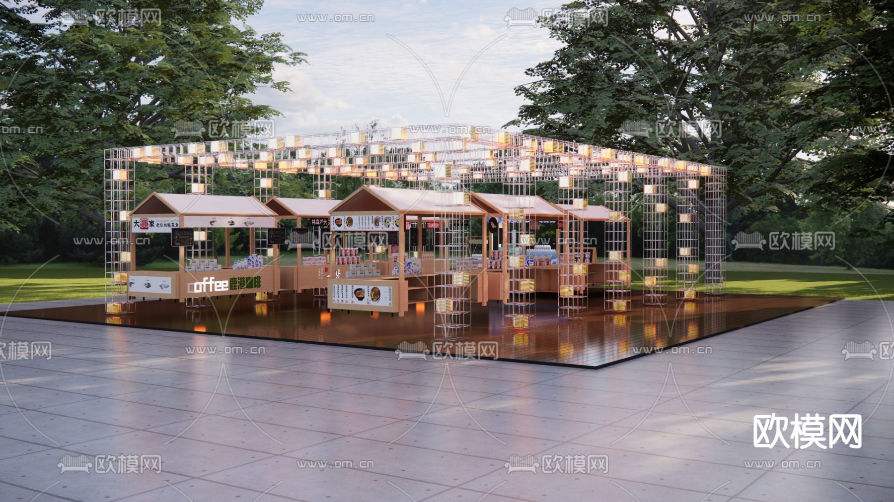 商业摊位 网红摊位su模型下载（渲染图1）
