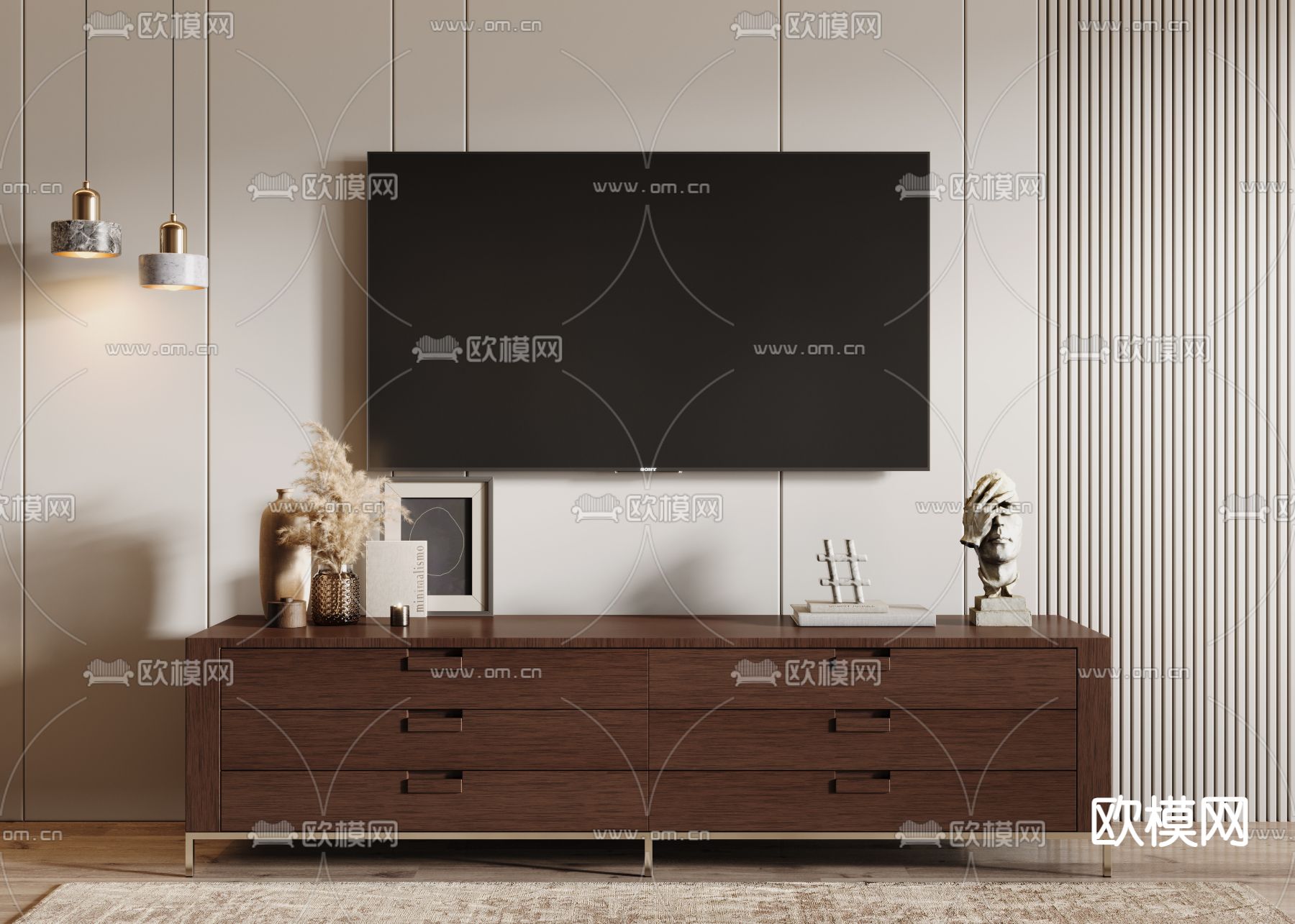 新中式电视柜3d模型下载