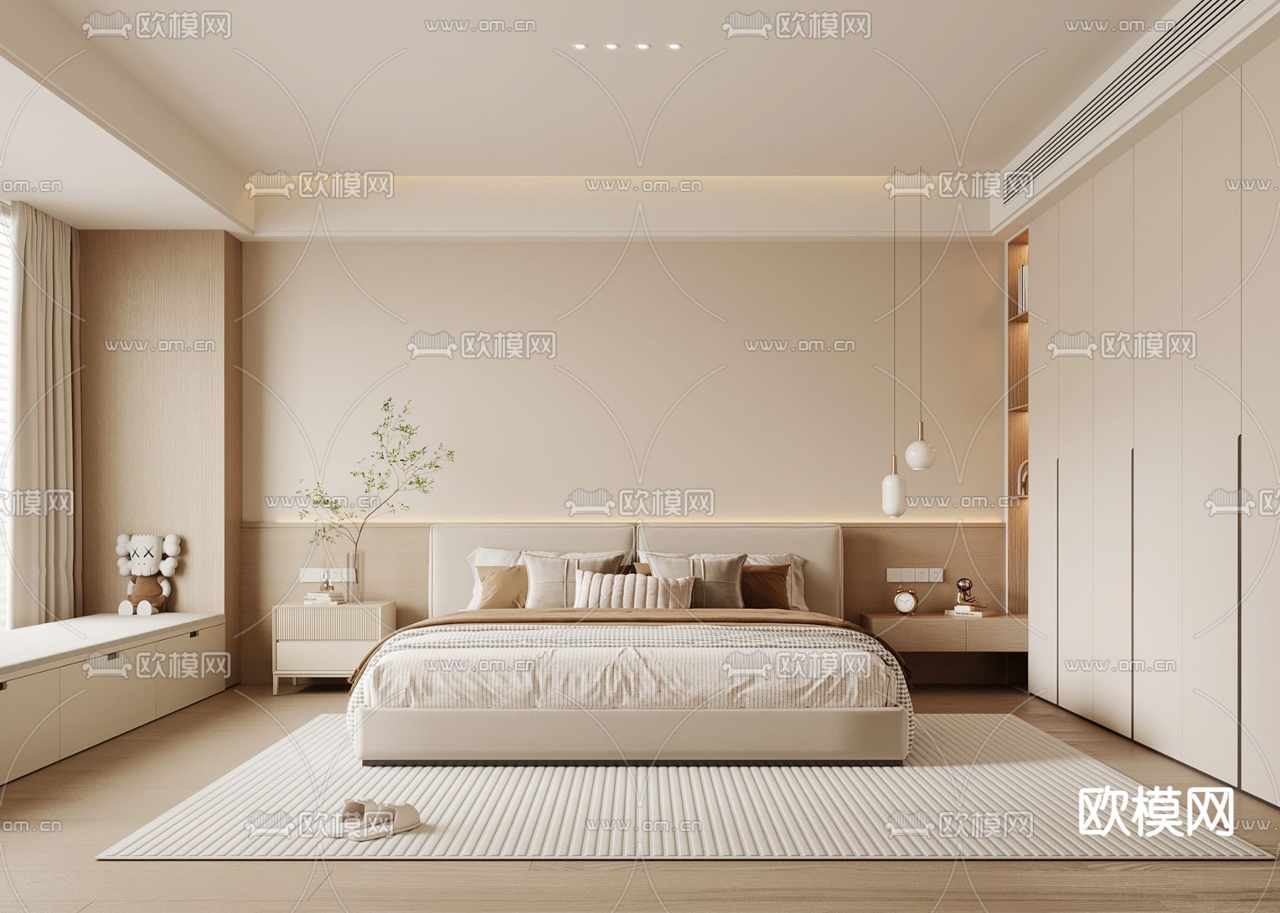 奶油风卧室 主卧 主人房3d模型下载