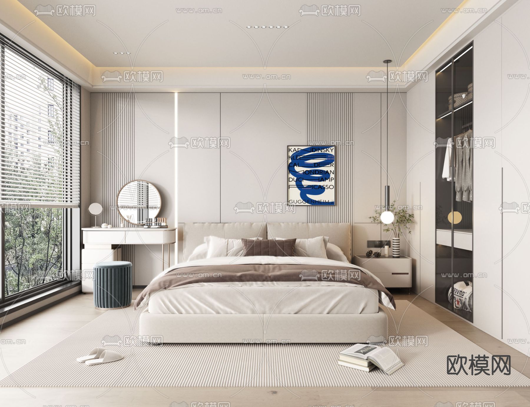 奶油风卧室 主卧 主人房3d模型下载