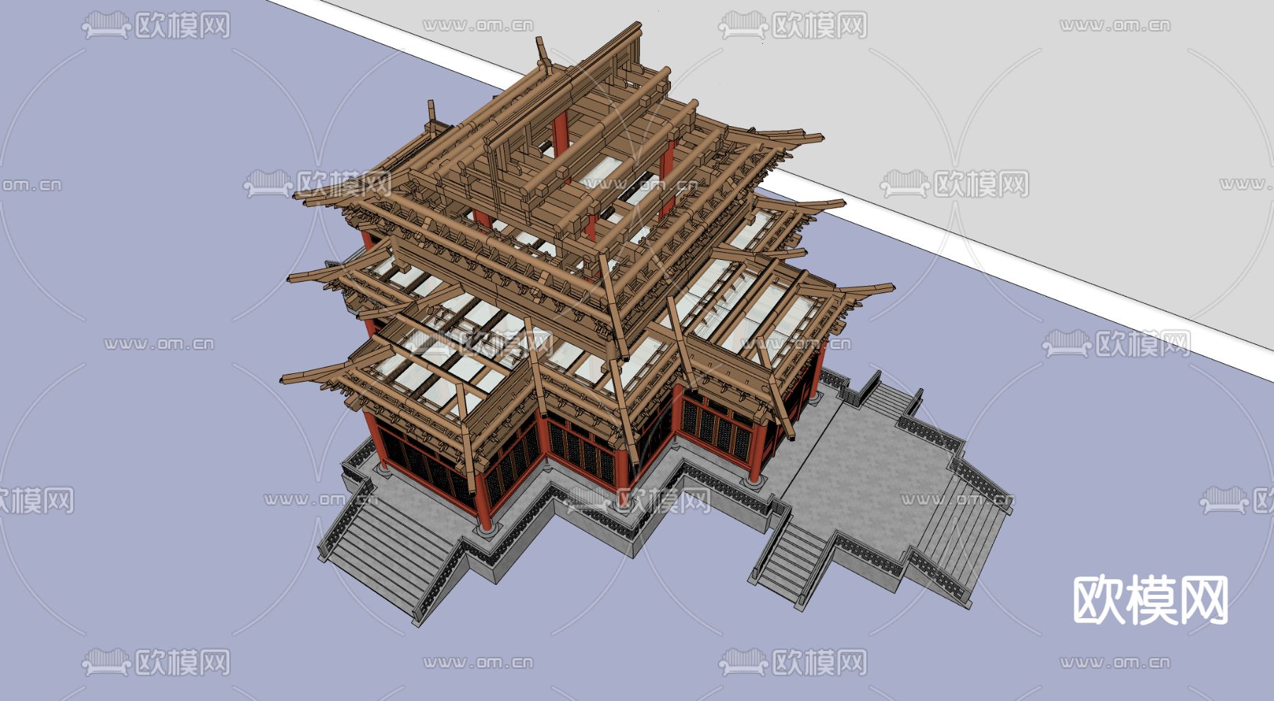 中式古建筑su模型下载（渲染图3）