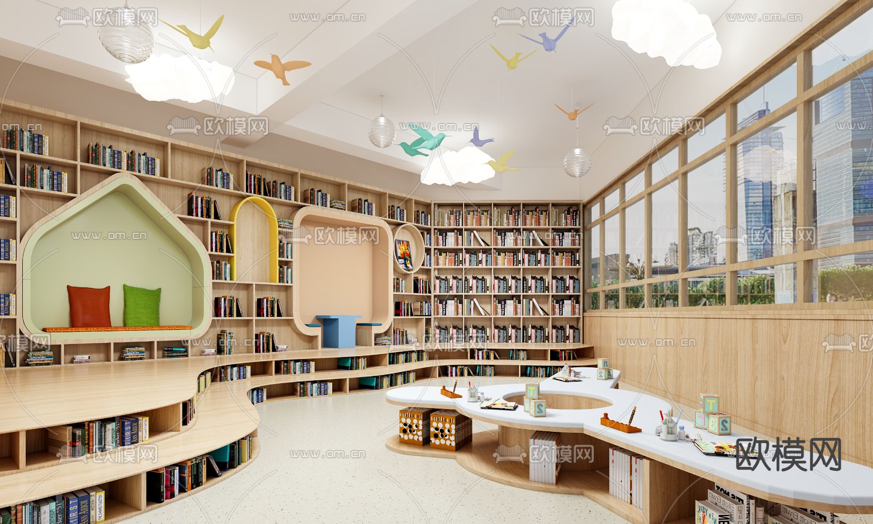 图书馆 阅览室3d模型下载（渲染图1）
