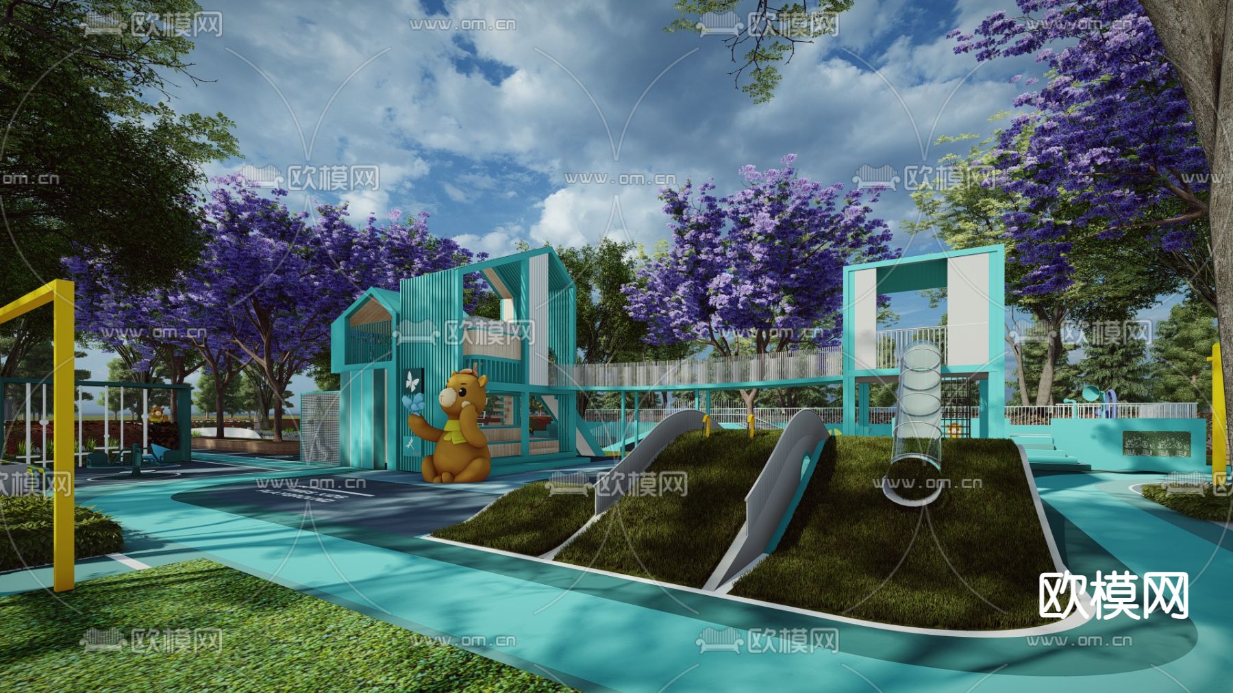 儿童游乐广场su模型下载（渲染图1）
