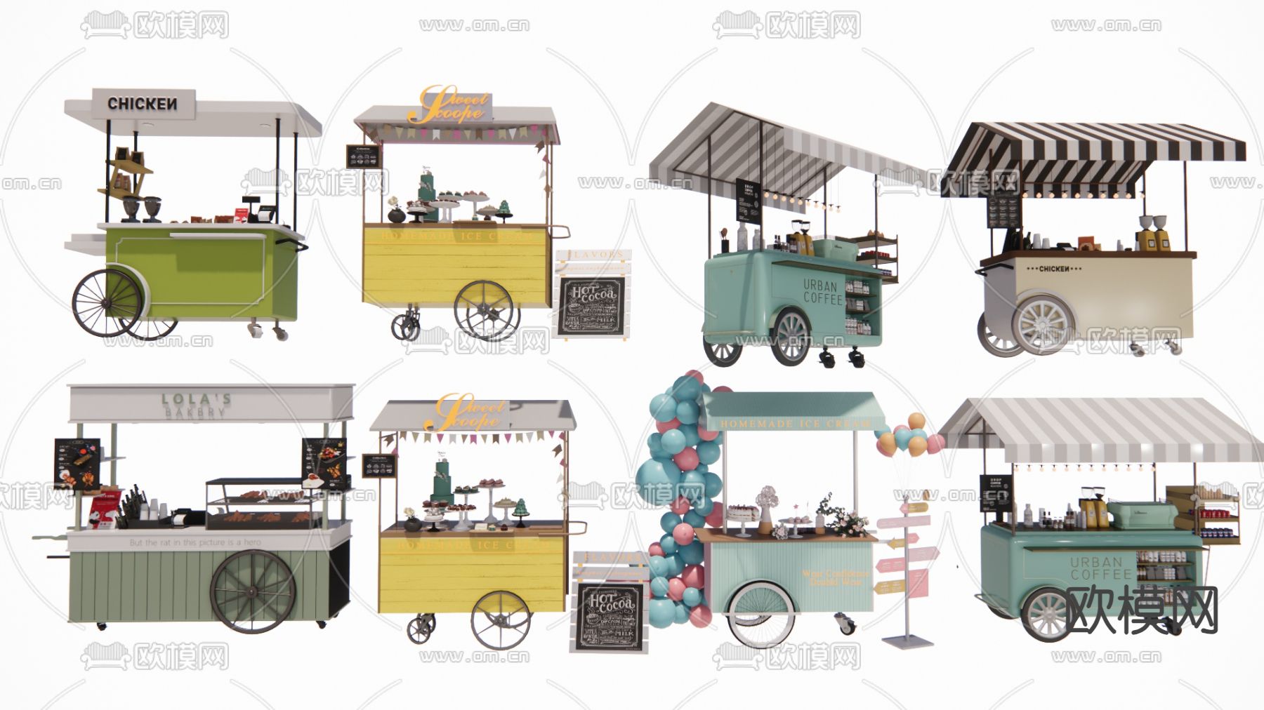 移动售卖车 售货推车su模型下载（渲染图1）