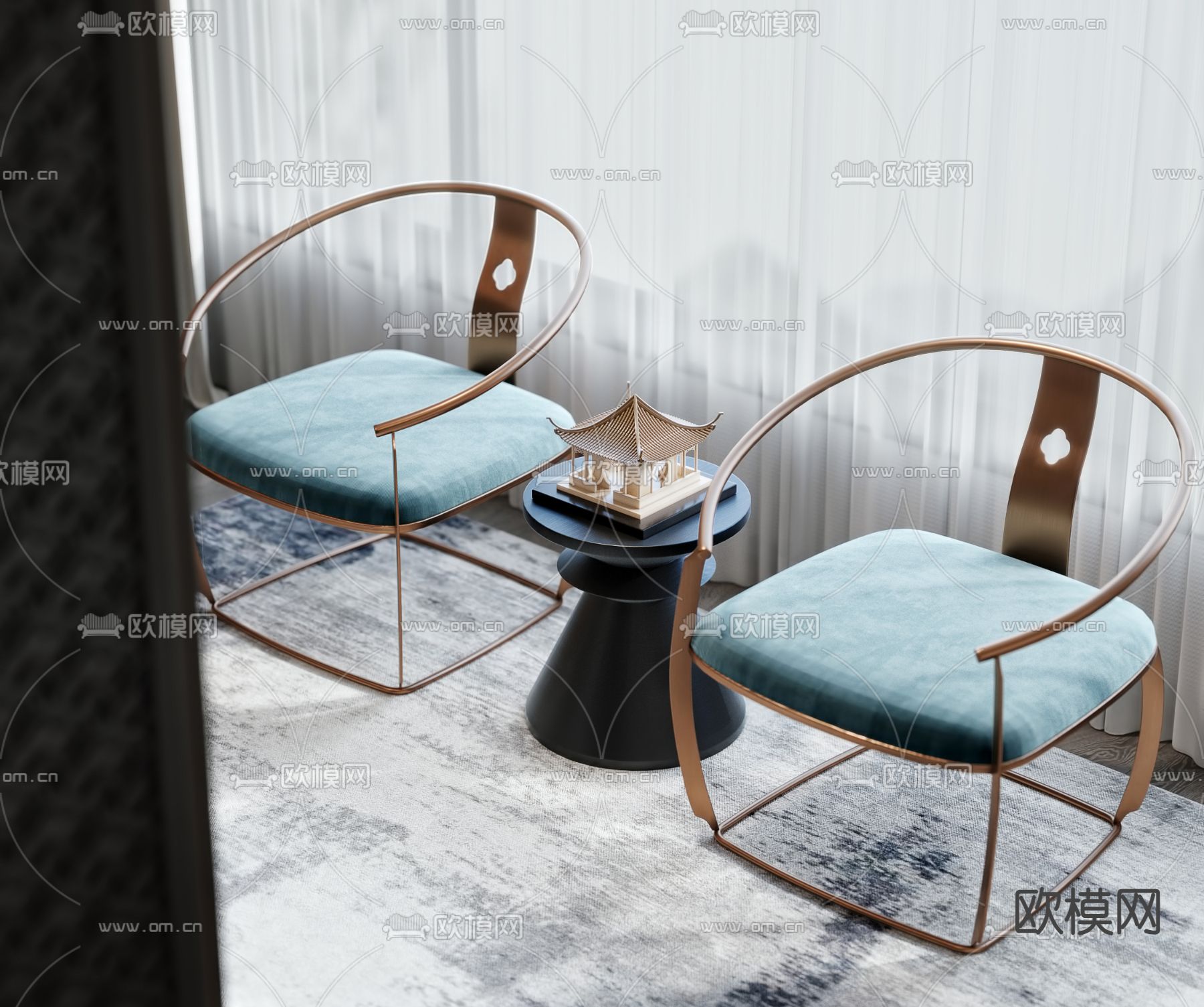 新中式佛堂 祠堂 休息区3d模型下载（渲染图3）