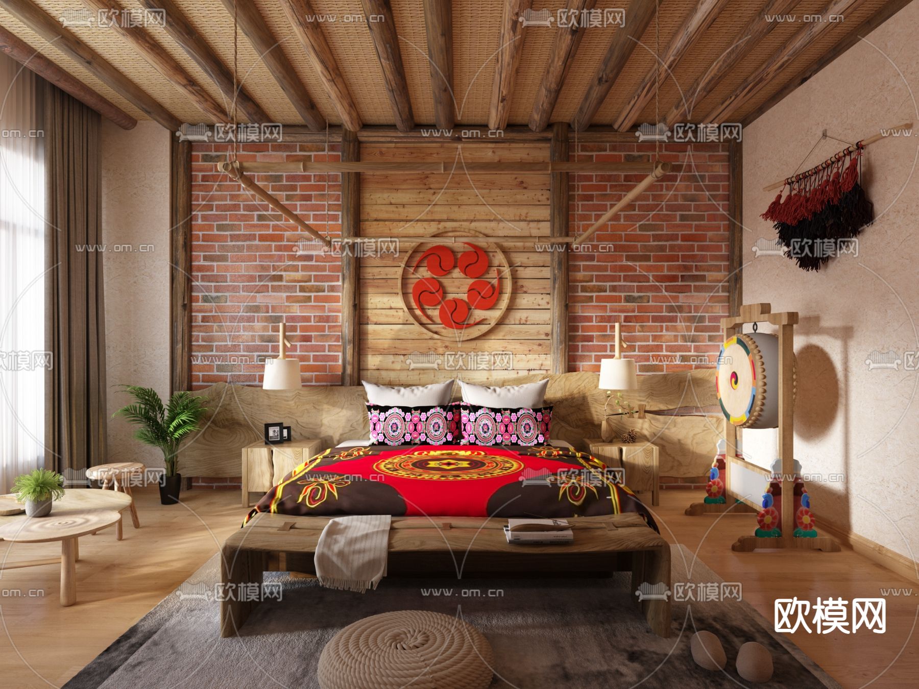 彝族 民宿 客房3d模型下载（渲染图1）