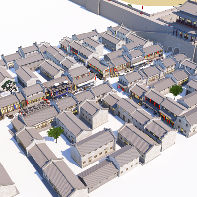  中式古建筑群su模型 