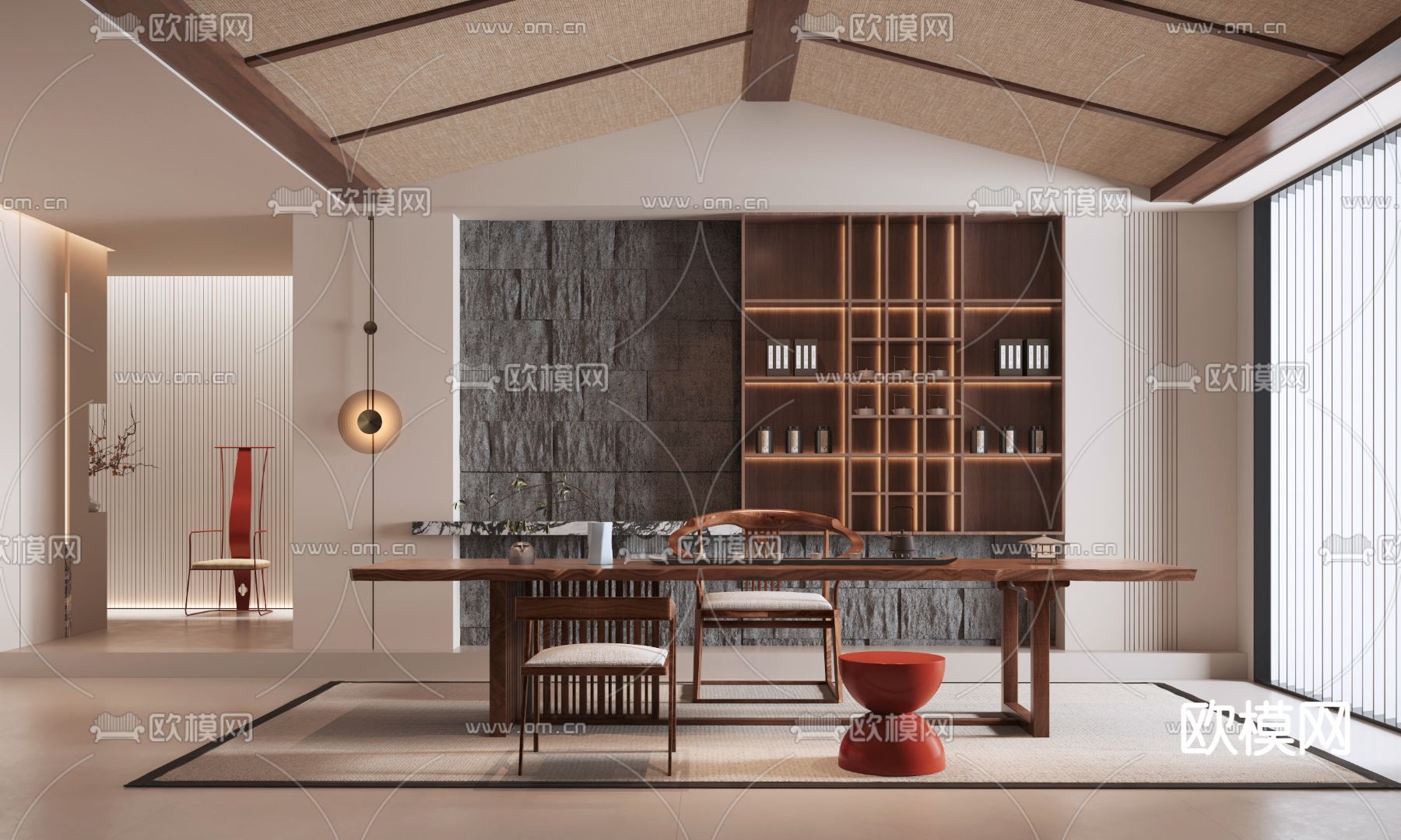 新中式茶室3d模型下载