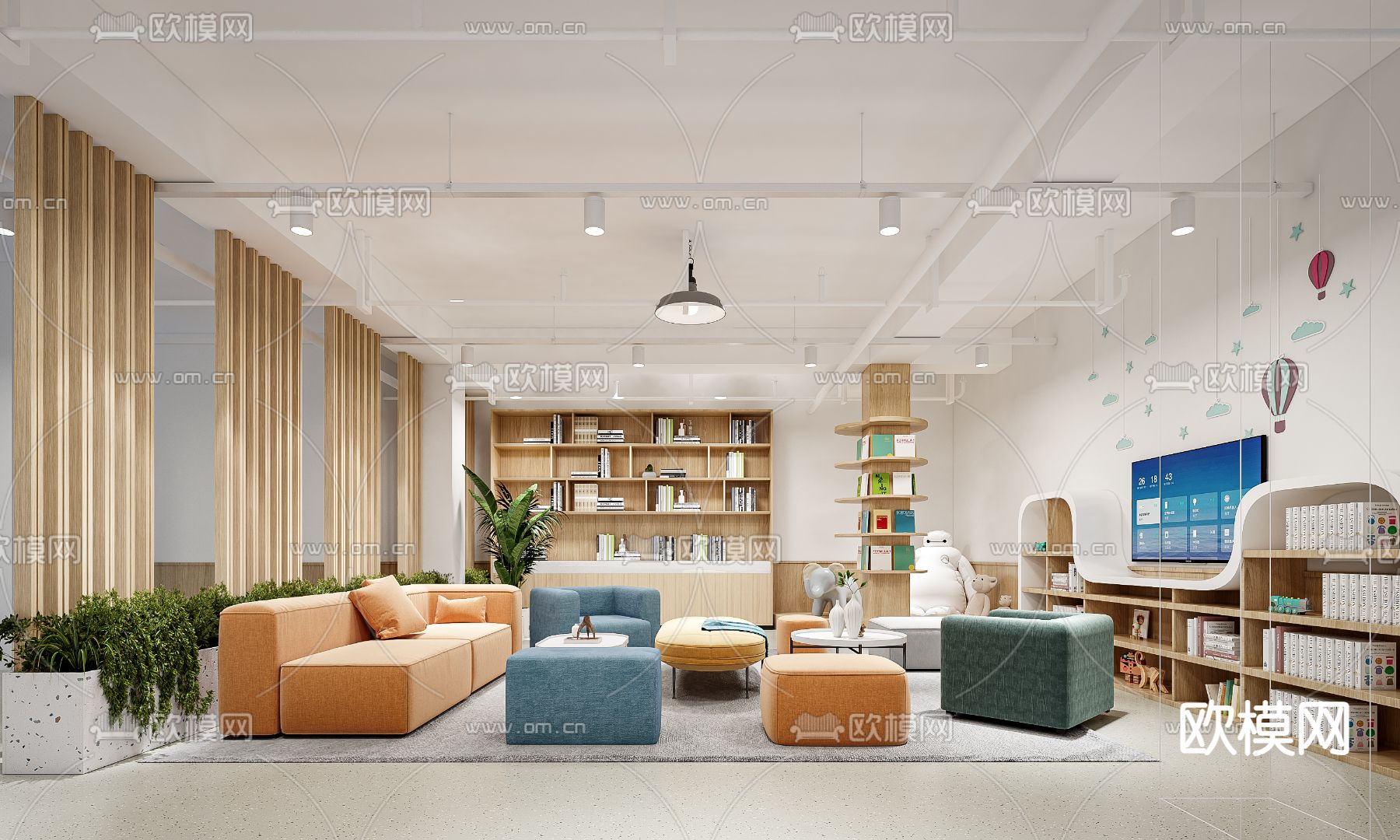 图书馆 阅览室3d模型下载（渲染图2）