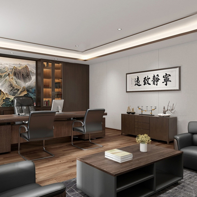  新中式董事长办公室su模型 