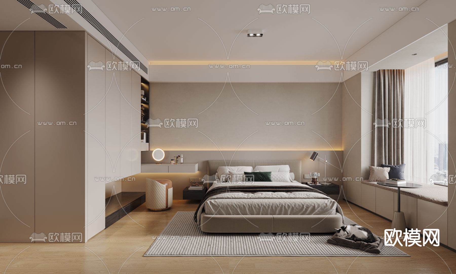 现代卧室 主人房3d模型下载（渲染图1）