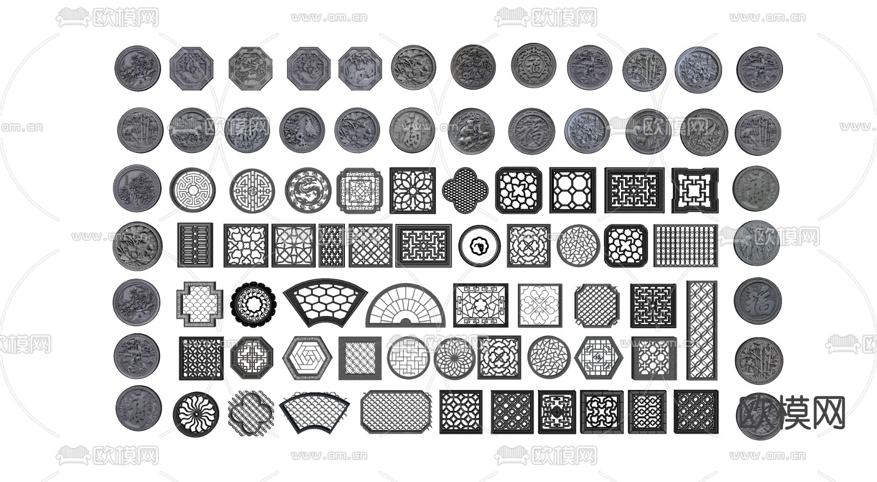 中式圆形浮雕 2D浮雕su模型下载（渲染图1）
