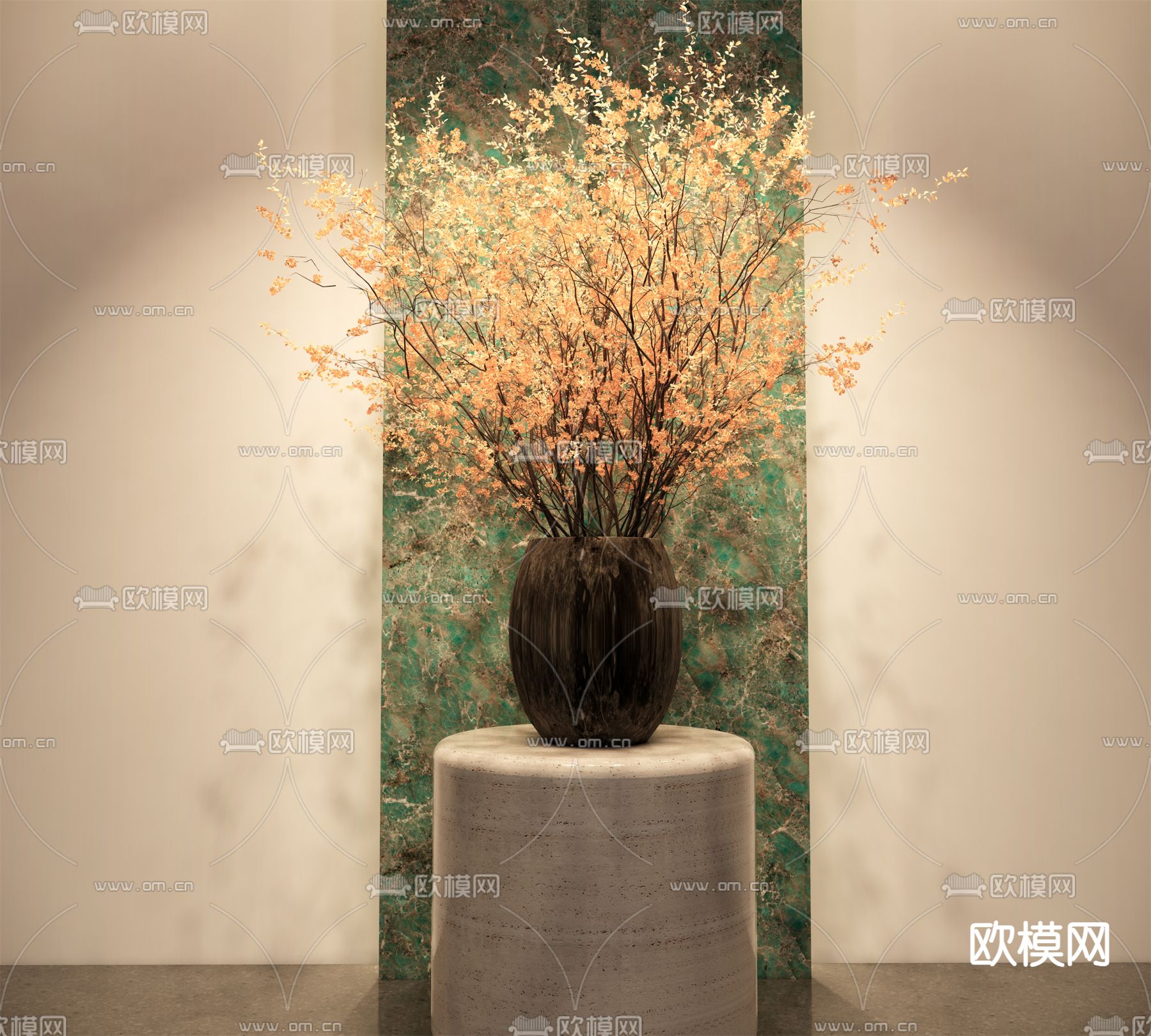 侘寂风花瓶花艺su模型下载（渲染图1）