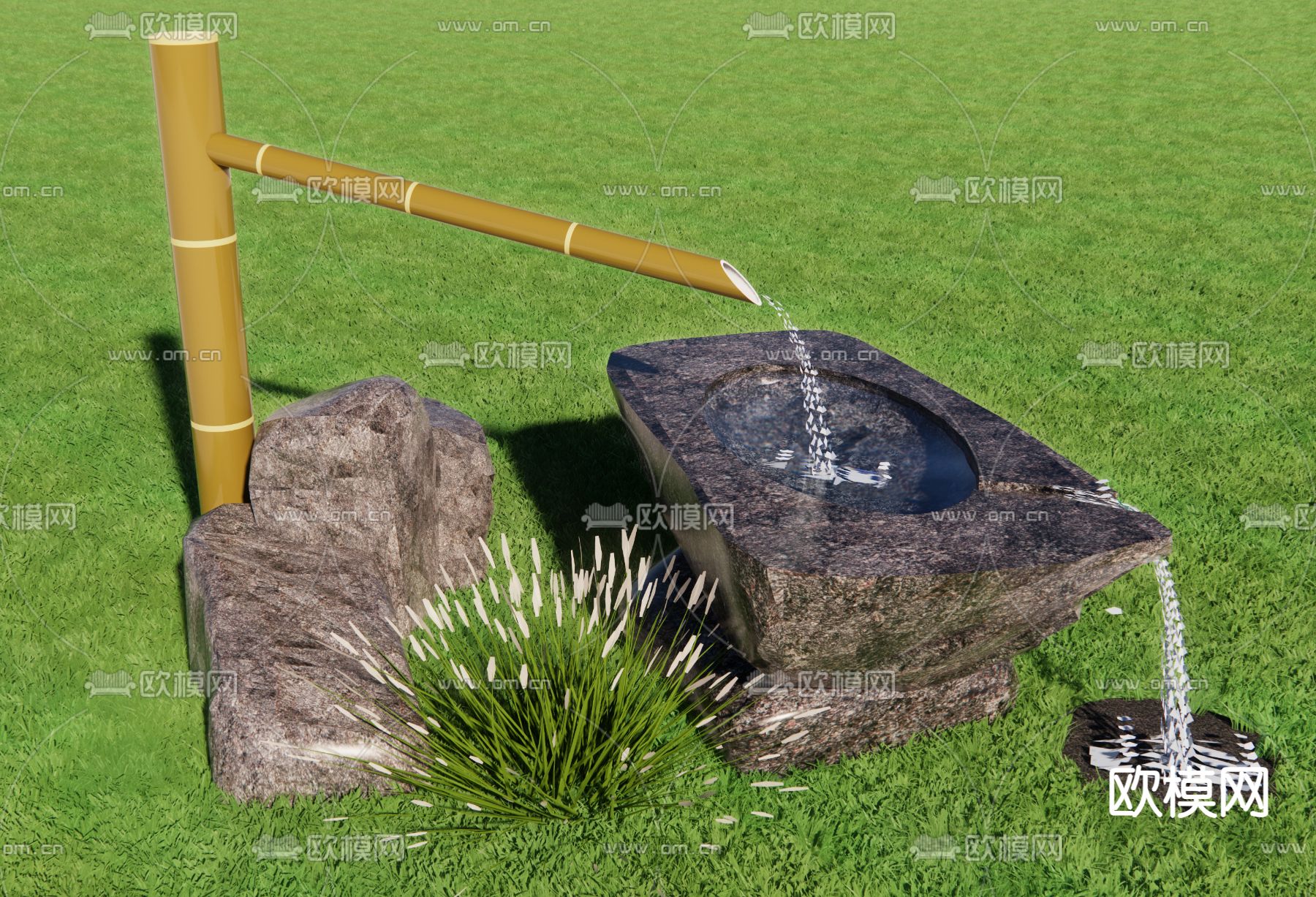 流水石钵小品3d模型下载