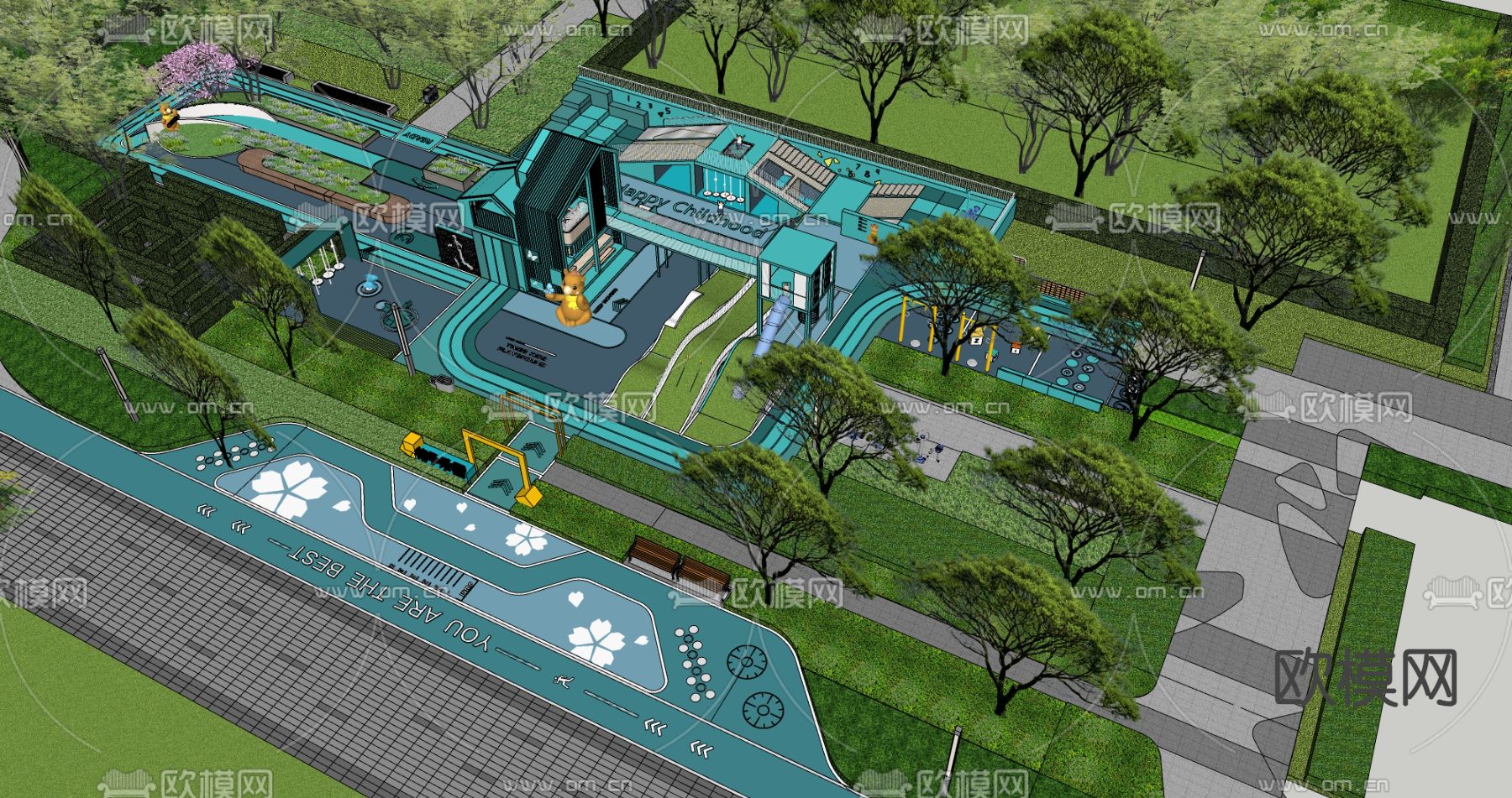儿童游乐广场su模型下载（渲染图4）