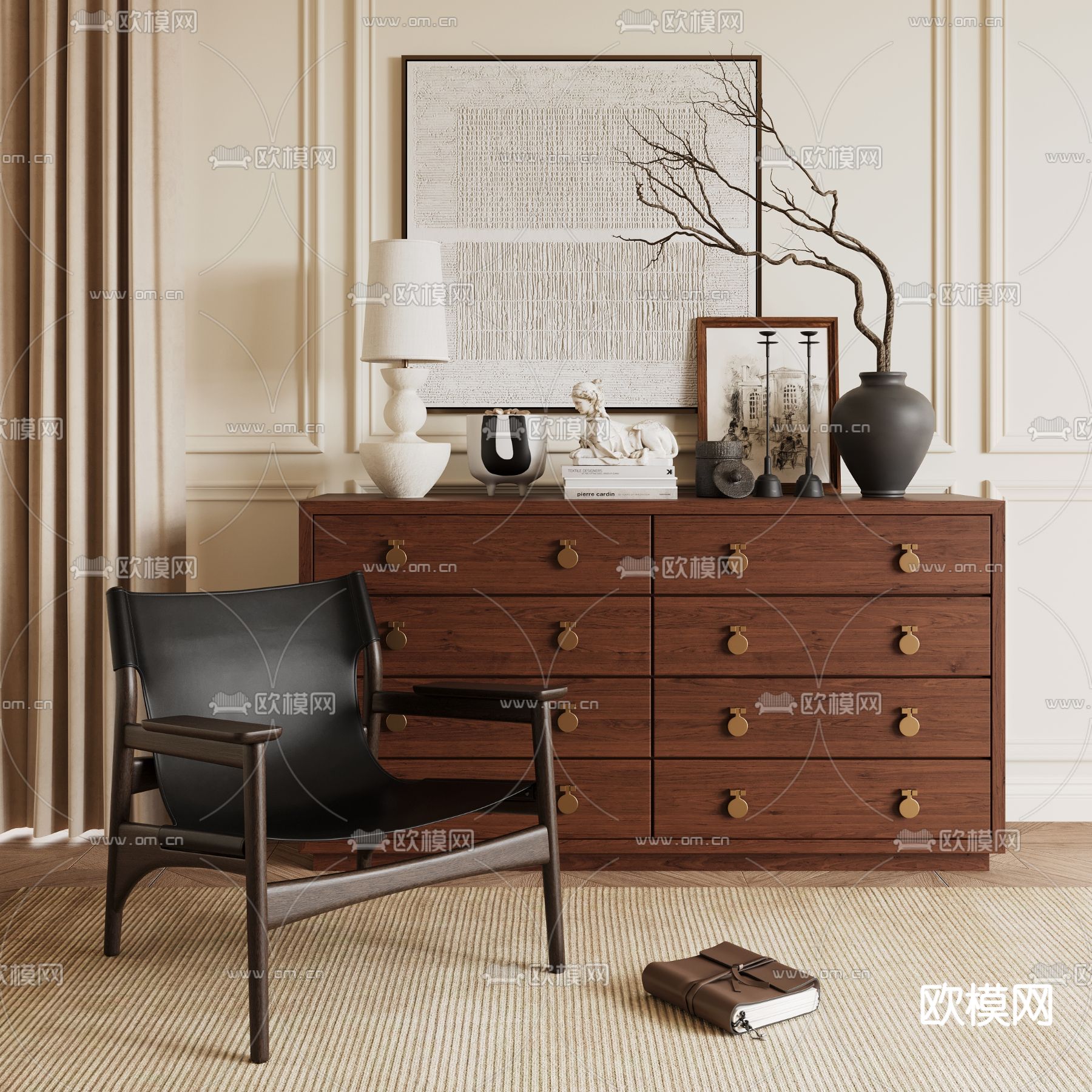 中古风边柜 斗柜3d模型下载